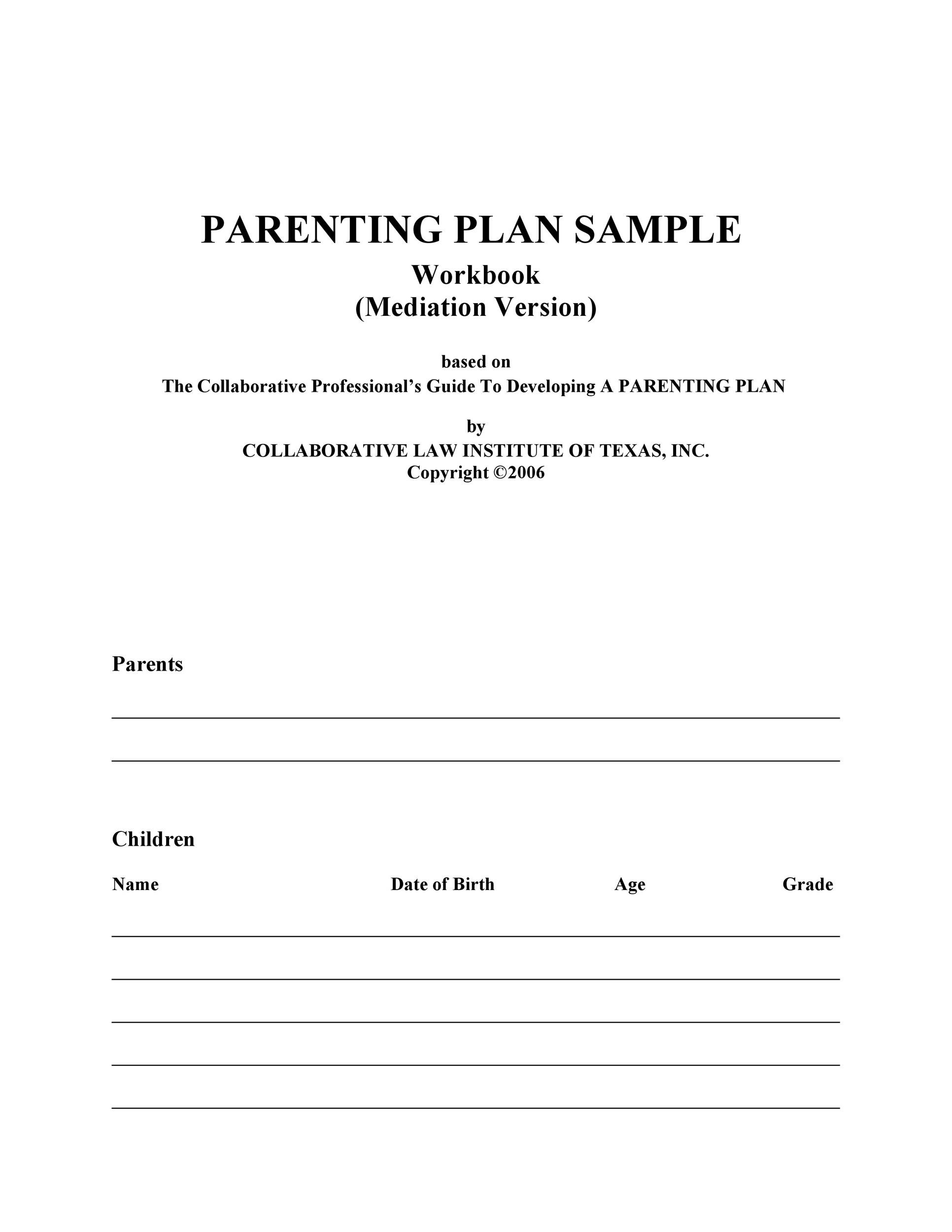 Free Printable Parenting Plan Forms