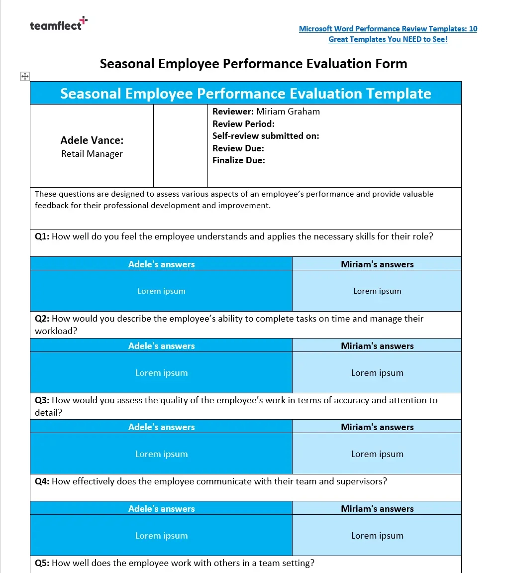Free Printable Employee Evaluation Form
