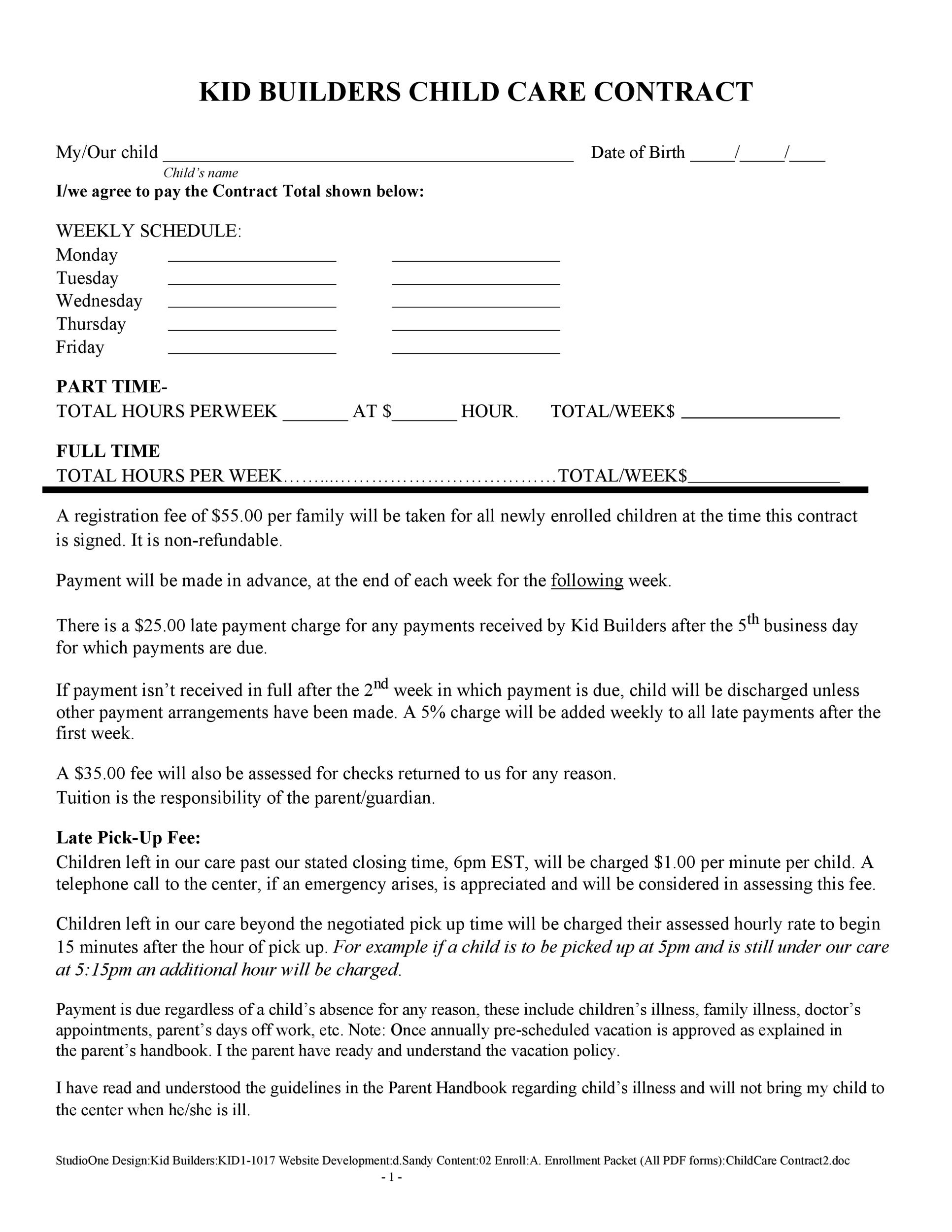 50 Daycare Child Care Babysitting Contract Templates Free 50 Daycare Child Care Babysitting Contract Templates Free