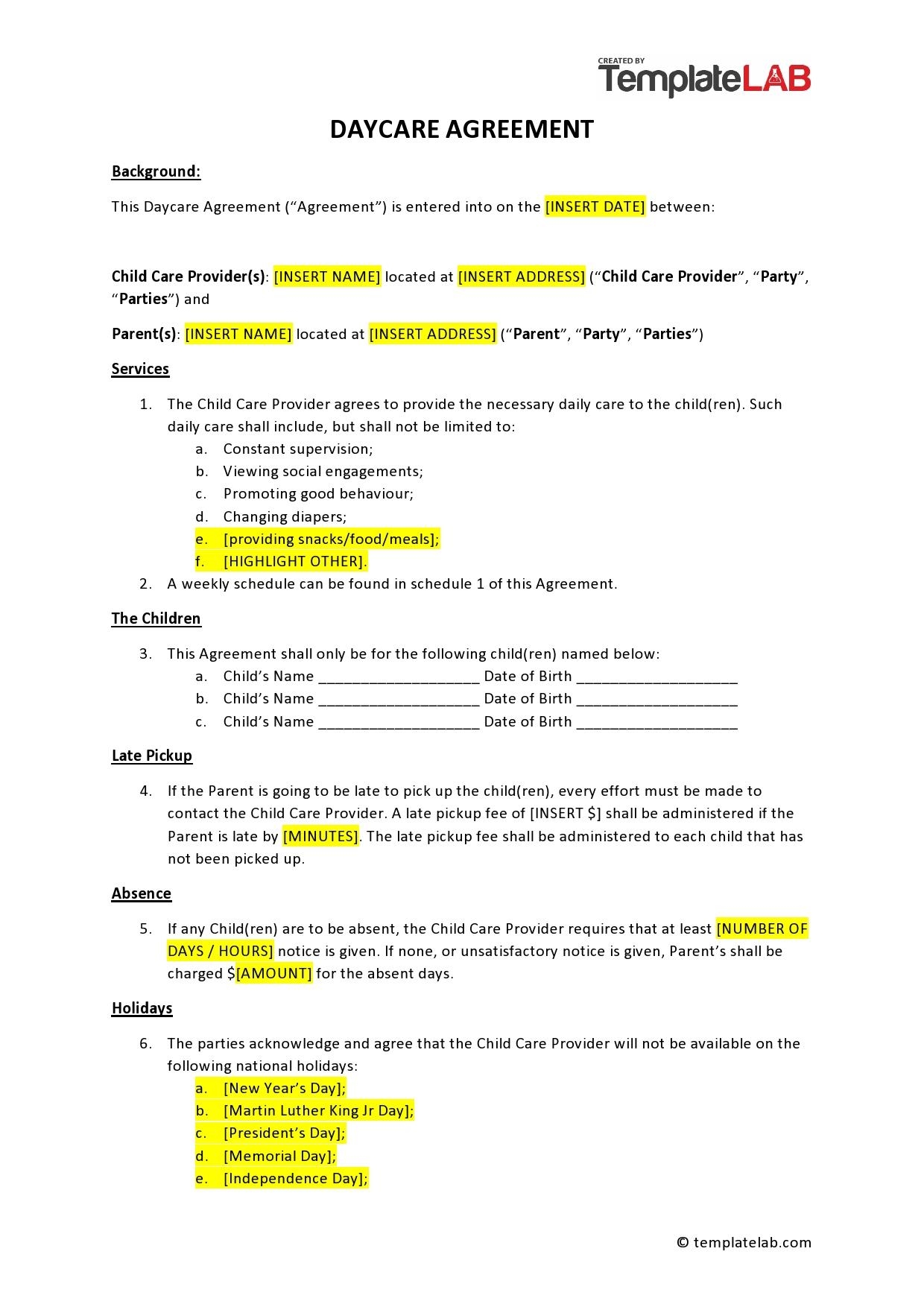 In Home Daycare Printable Forms