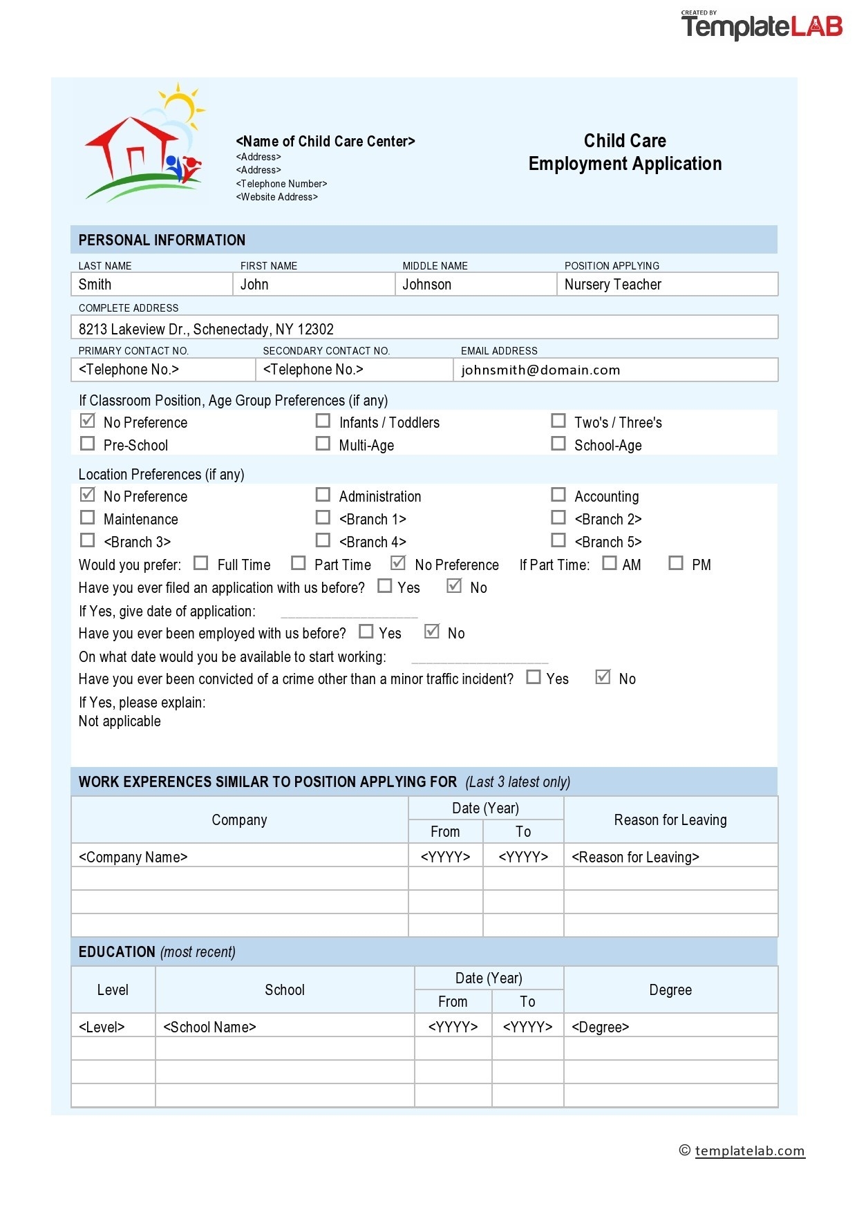 Printable Job Application Form