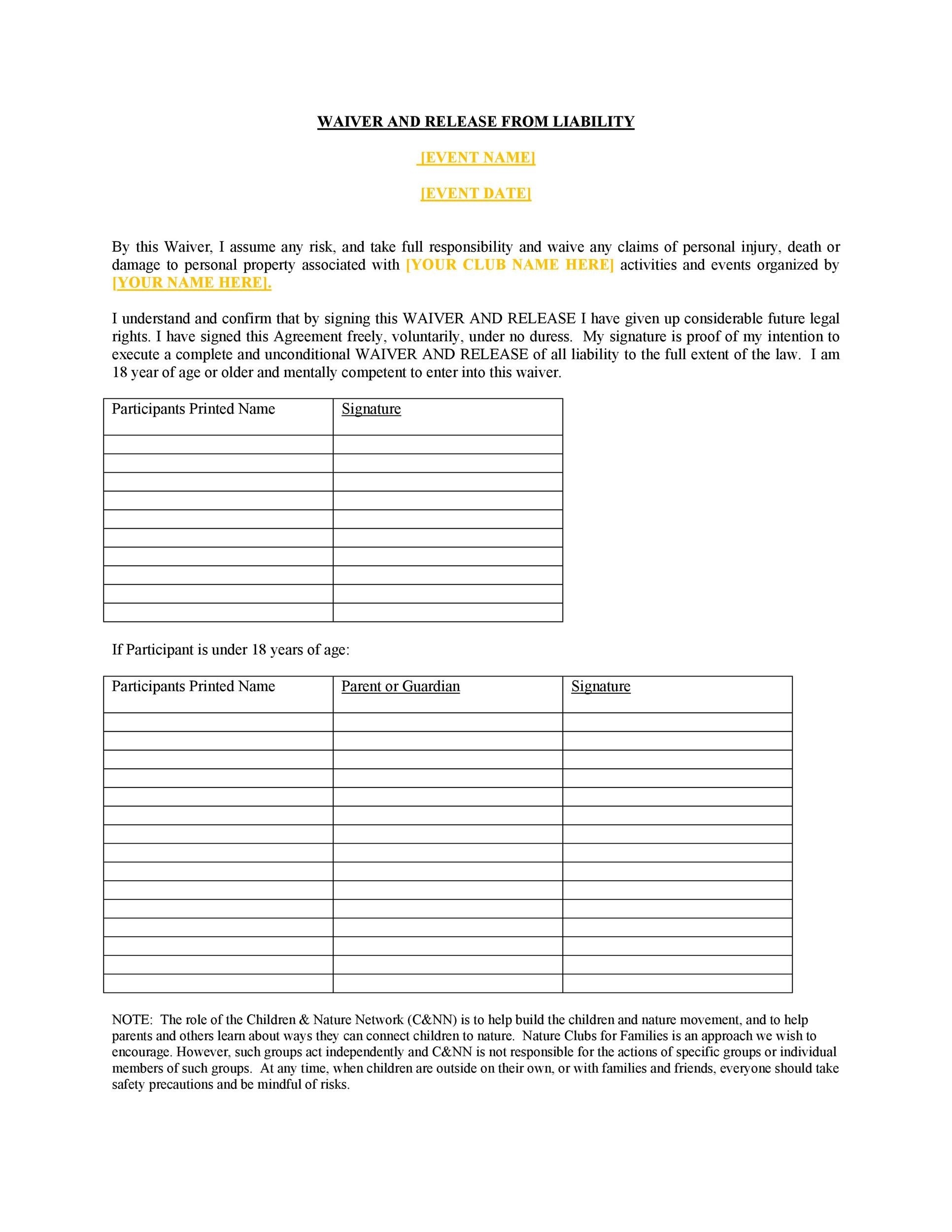 Printable General Release Of Liability Form