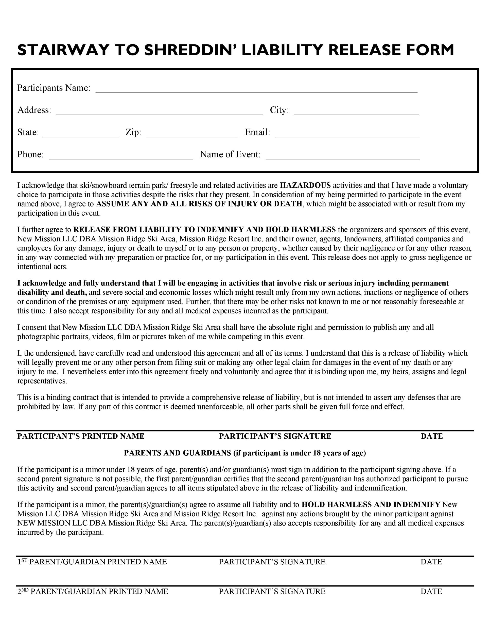 50 Free Release Of Liability Forms Liability Waiver TemplateLab