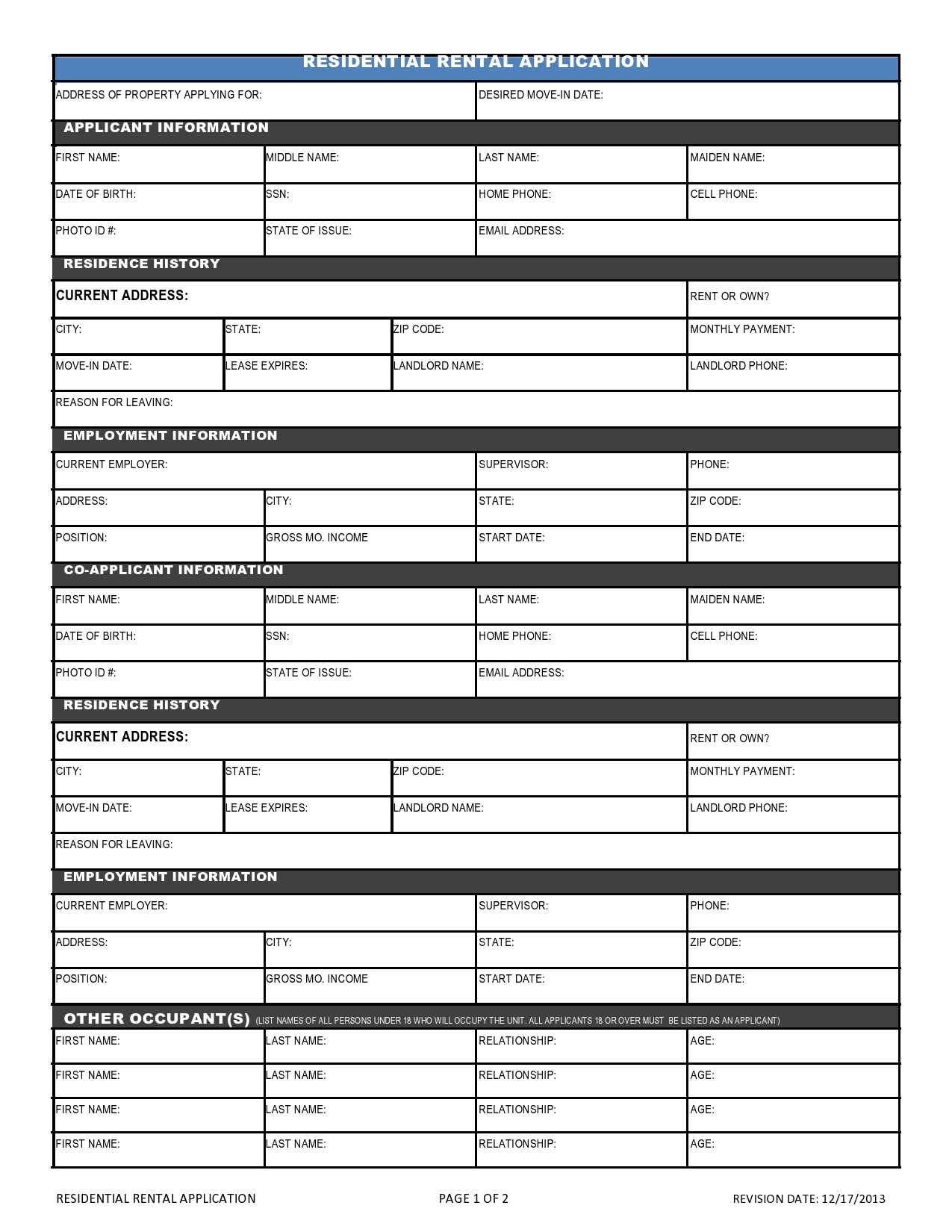 50 Free Rental Application Templates Forms Word PDF 