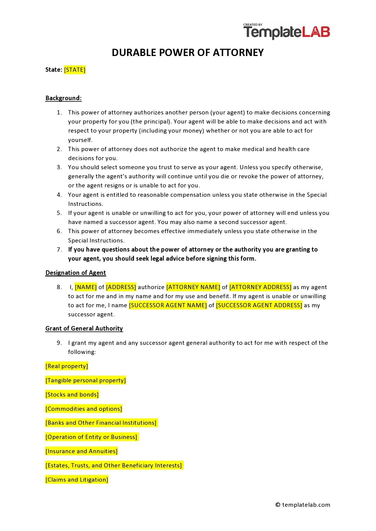 Blank Printable Power Of Attorney Form
