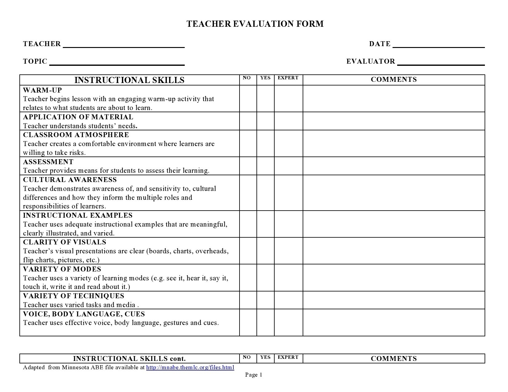 50 Printable Teacher Evaluation Forms Free TemplateLab 50 Printable Teacher Evaluation Forms Free TemplateLab