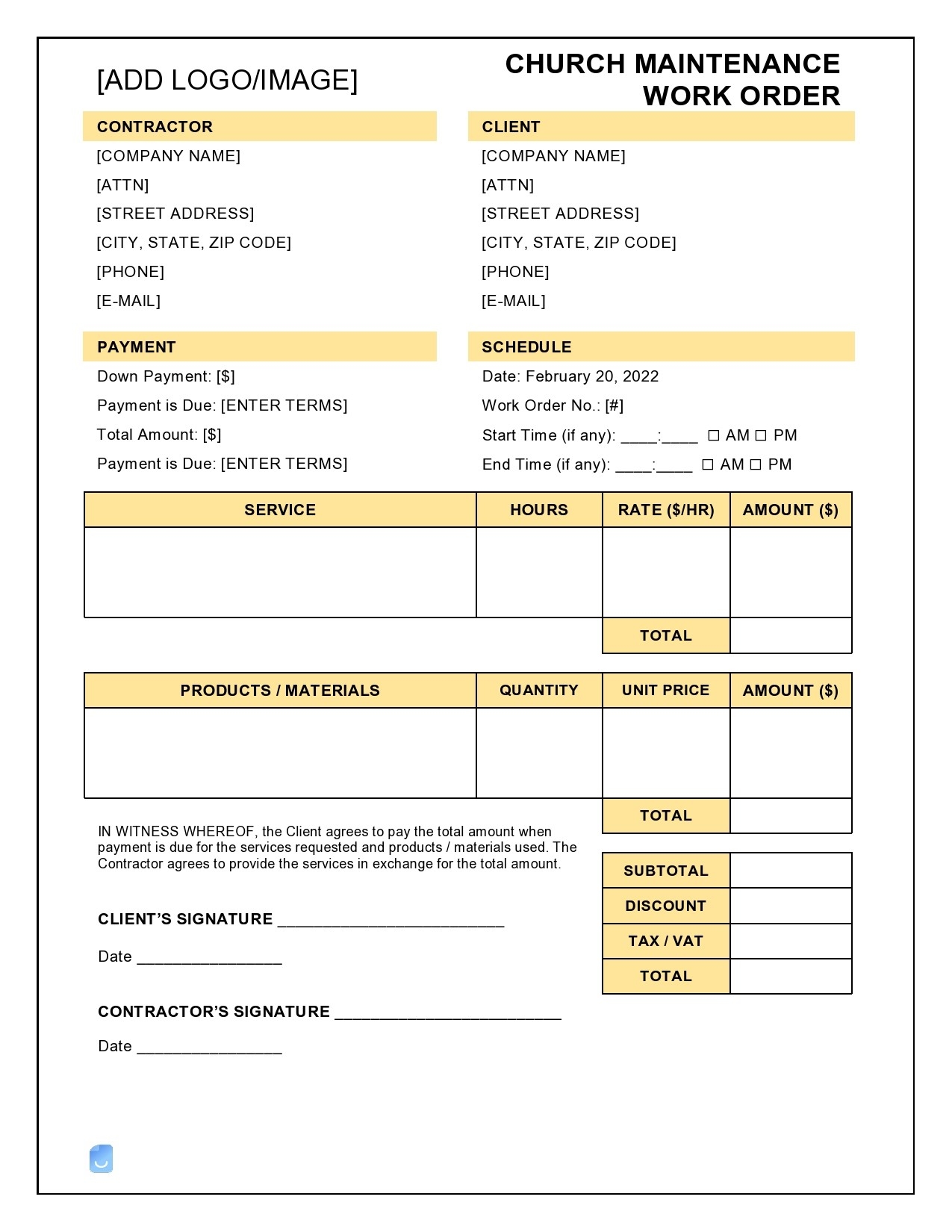 52 Printable Work Order Templates Excel Word PDF 