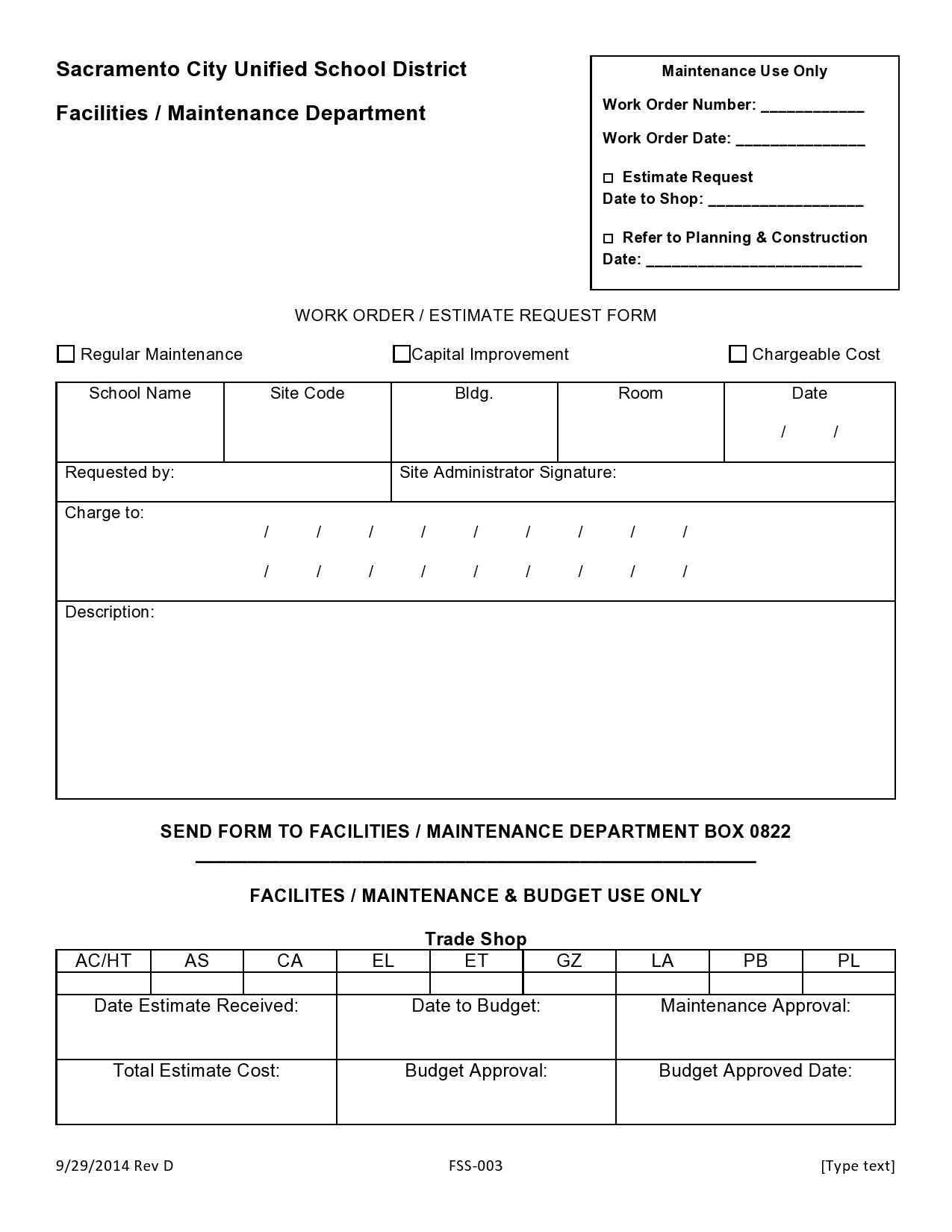 Free Work Order Forms Printable