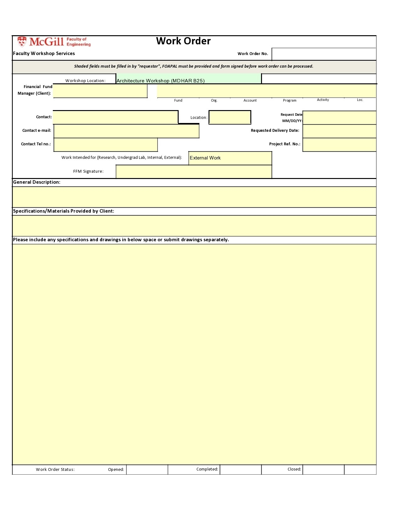 52 Printable Work Order Templates Excel Word PDF 