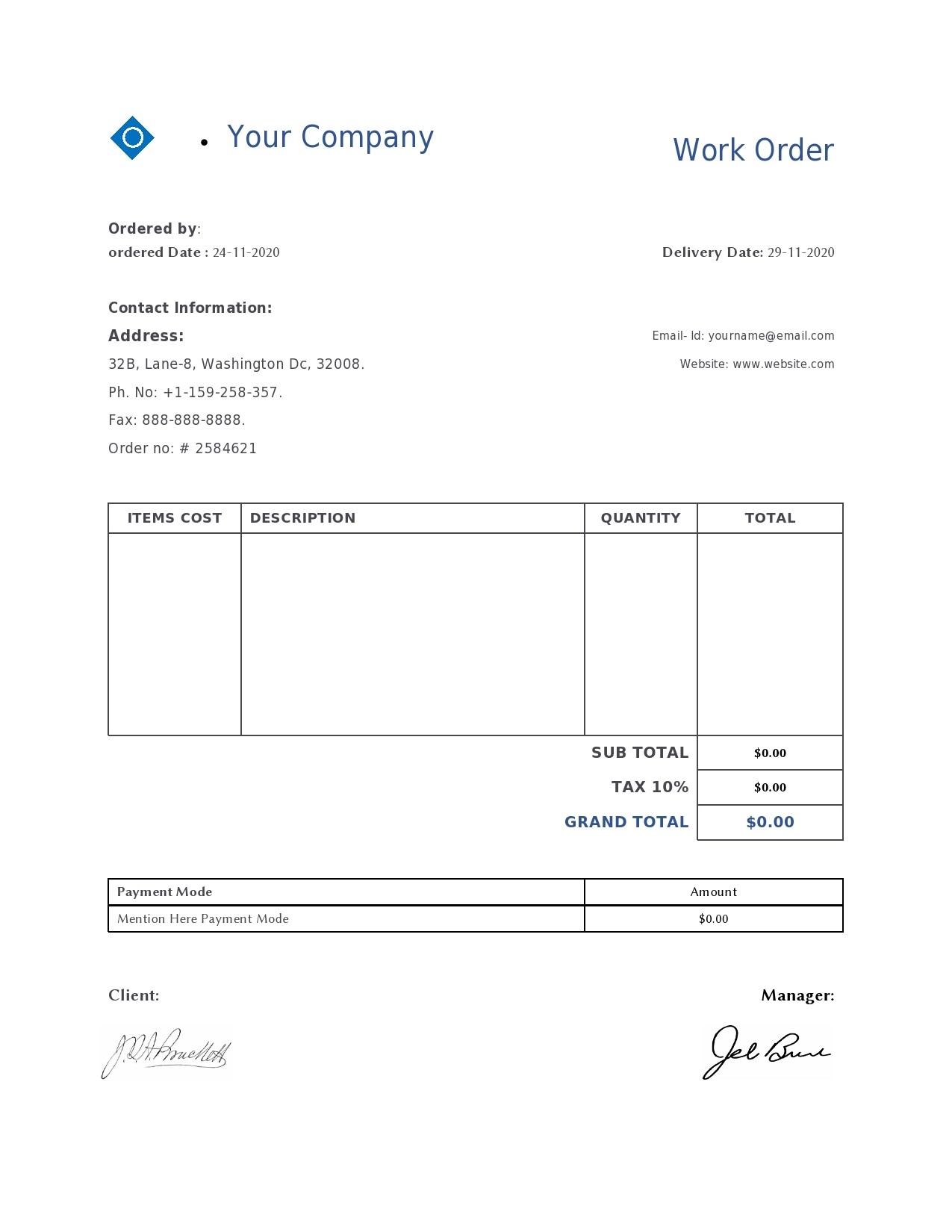 52 Printable Work Order Templates Excel Word PDF 52 Printable Work Order Templates Excel Word PDF