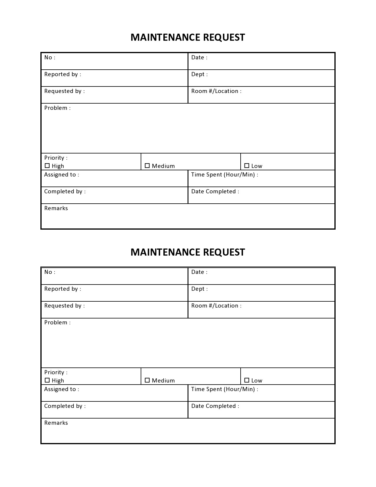 54 Maintenance Request Form Templates Free TemplateLab Worksheets Library