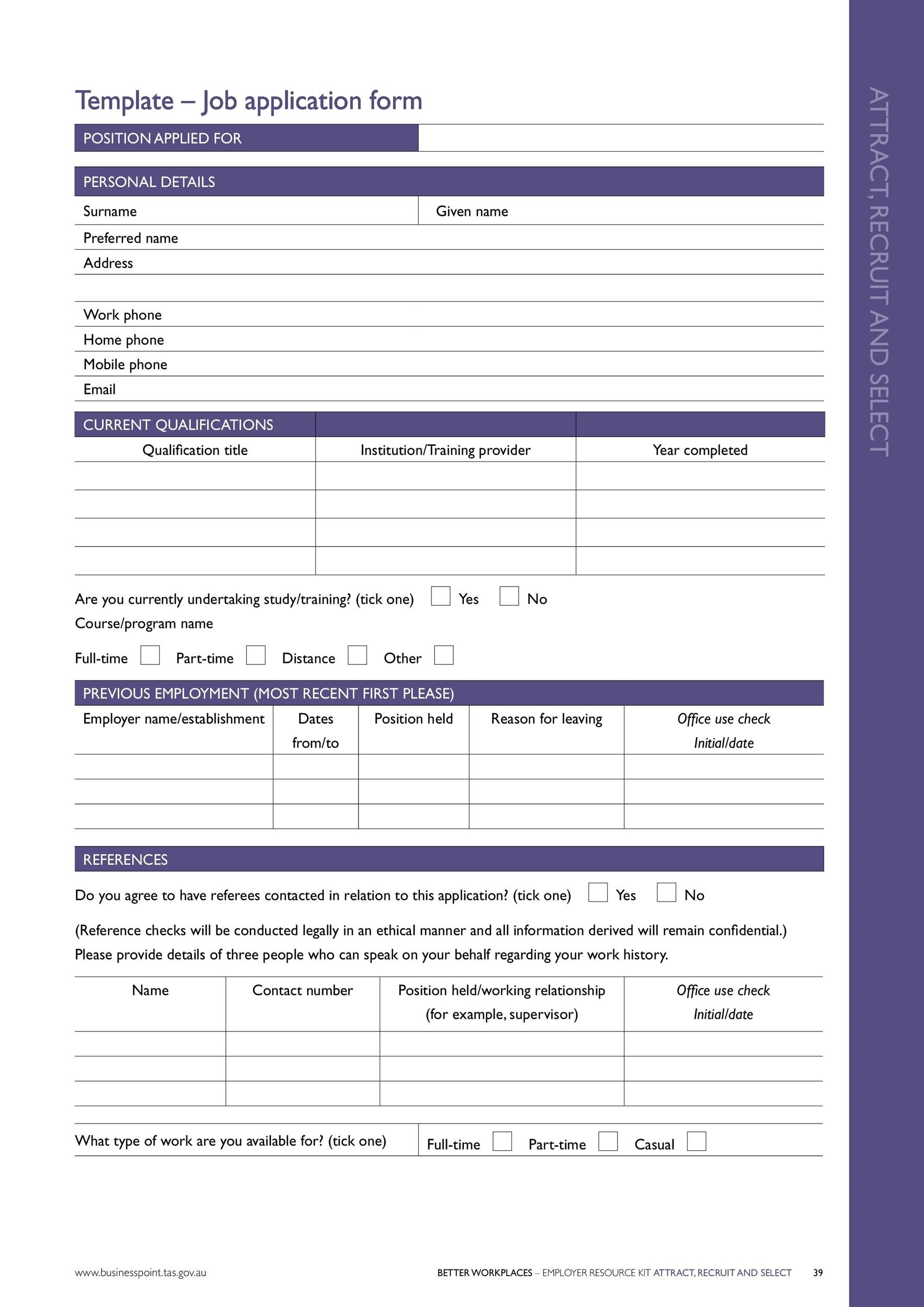 Generic Job Application Form Printable