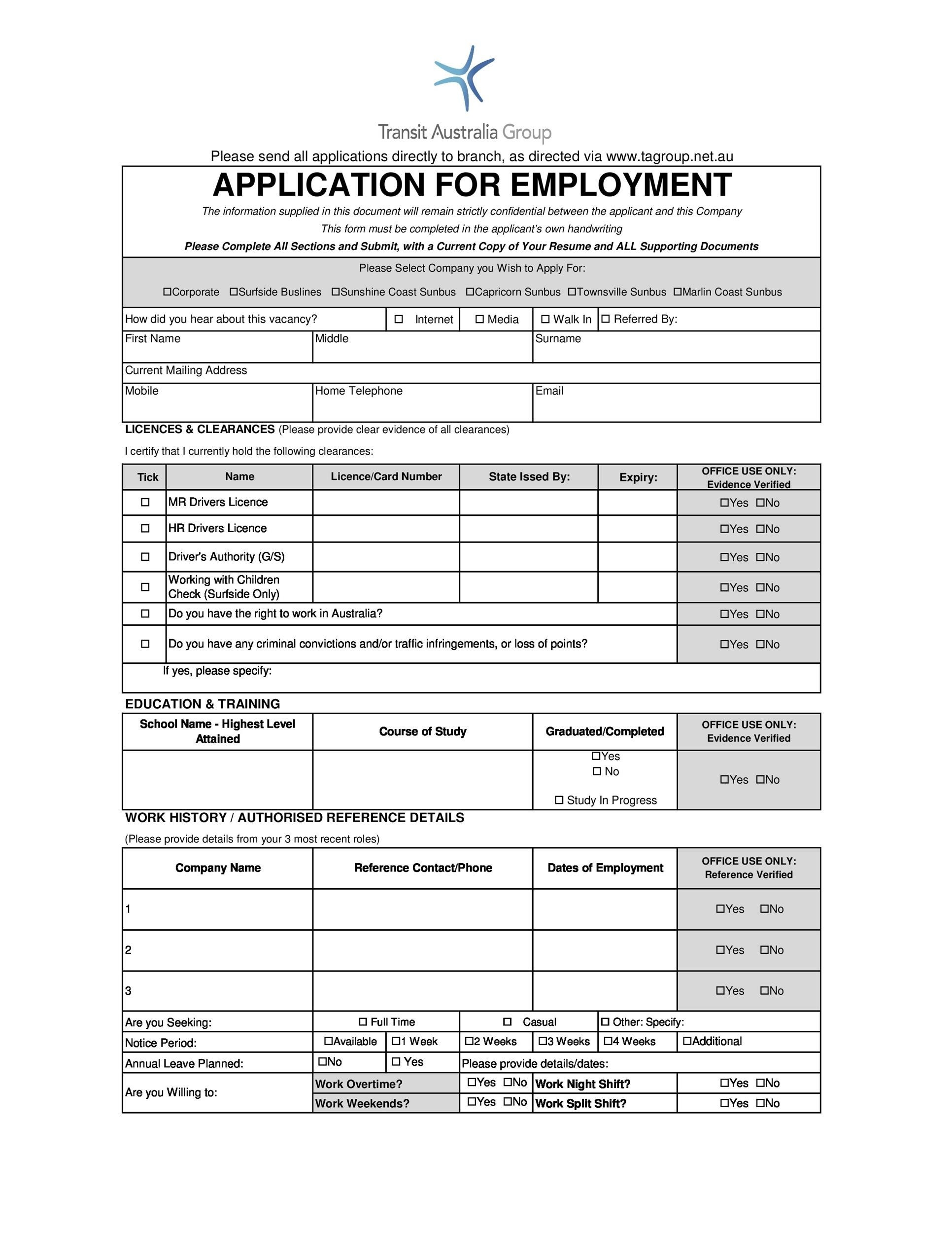 56 Free Employment Job Application Form Templates Printable TemplateLab