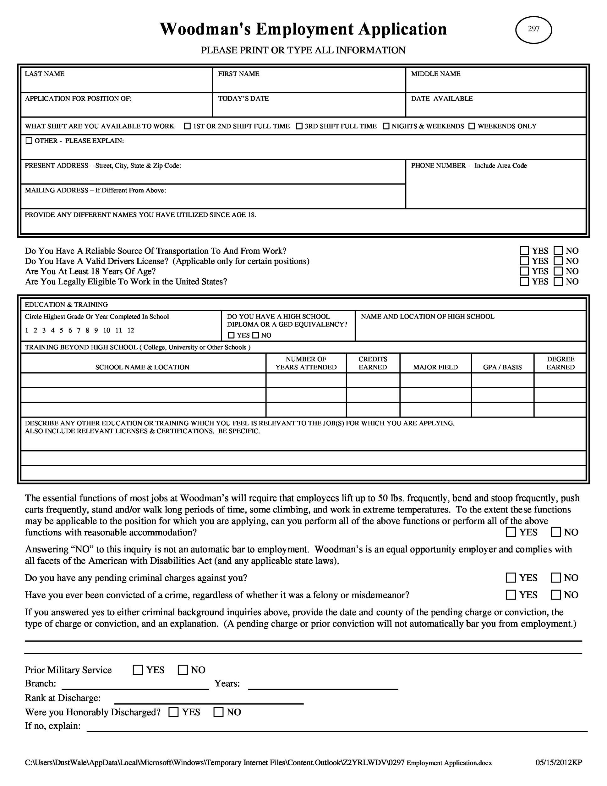 56 Free Employment Job Application Form Templates Printable TemplateLab