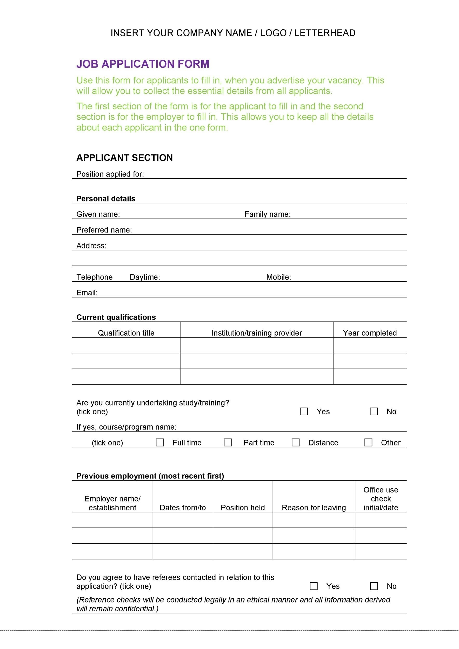 56 Free Employment Job Application Form Templates Printable TemplateLab 56 Free Employment Job Application Form Templates Printable TemplateLab