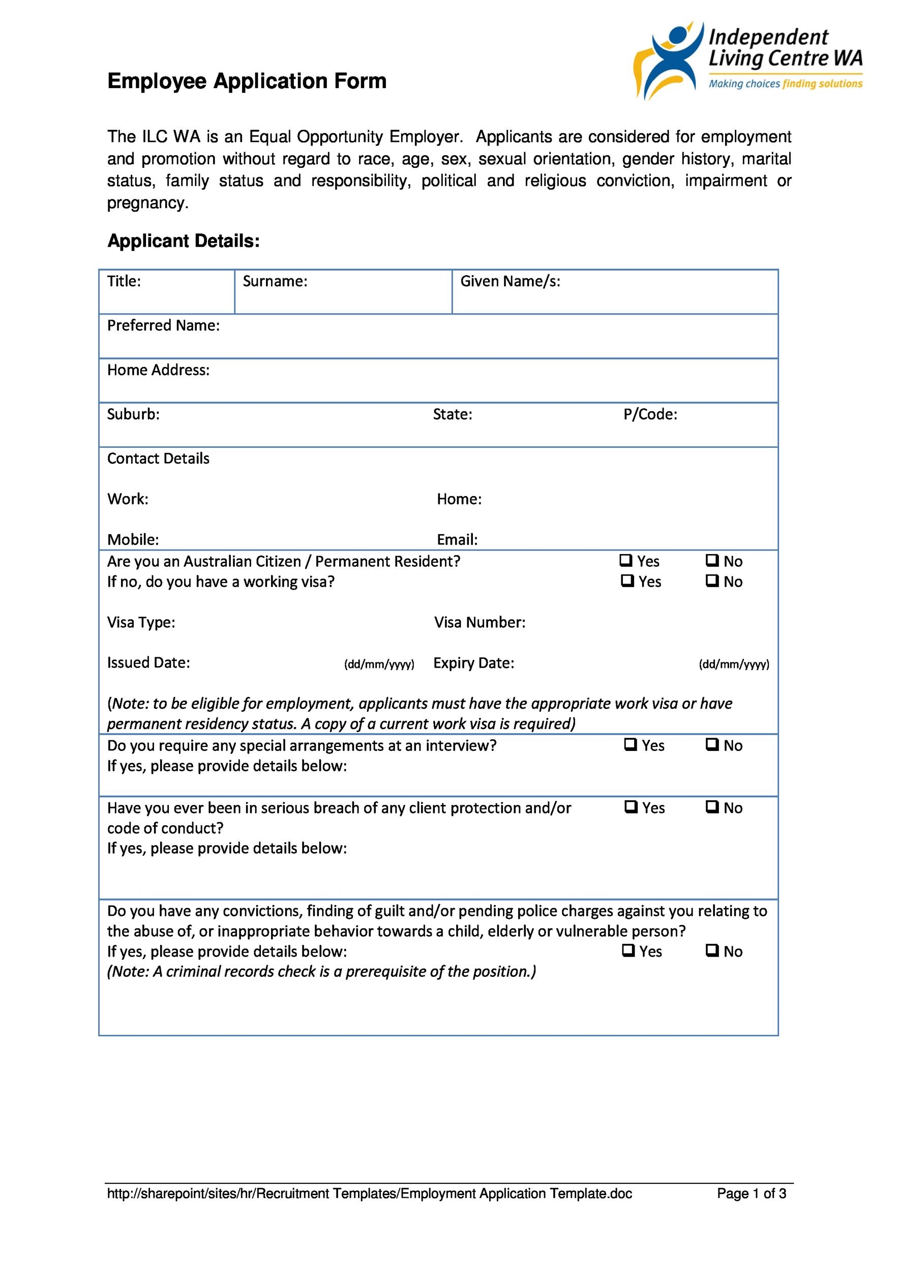 56 Free Employment Job Application Form Templates Printable TemplateLab 56 Free Employment Job Application Form Templates Printable TemplateLab