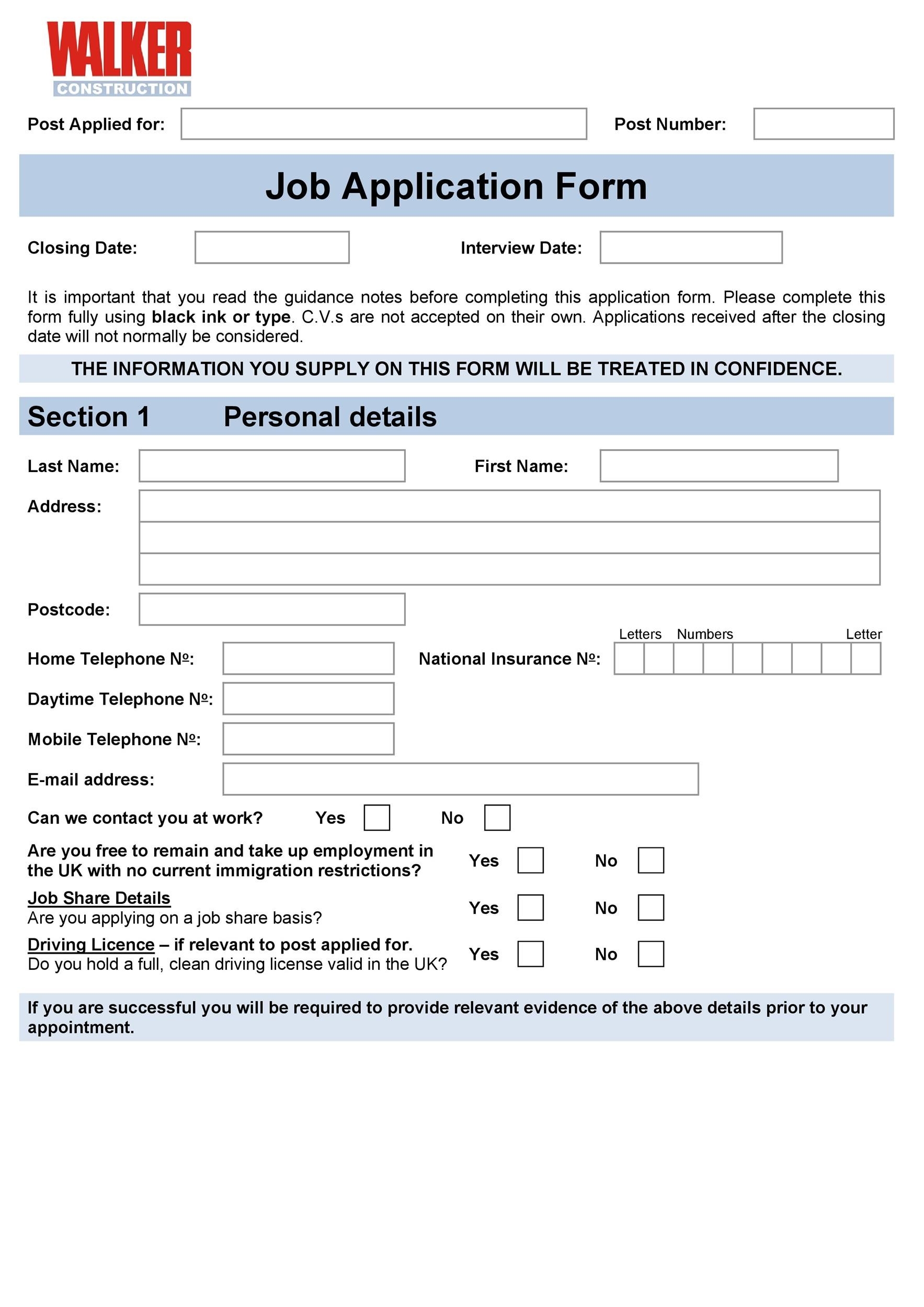 56 Free Employment Job Application Form Templates Printable TemplateLab
