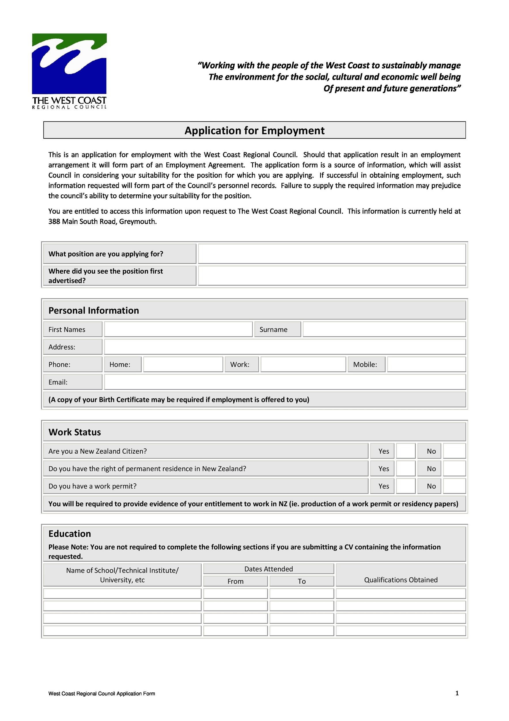 56 Free Employment Job Application Form Templates Printable TemplateLab