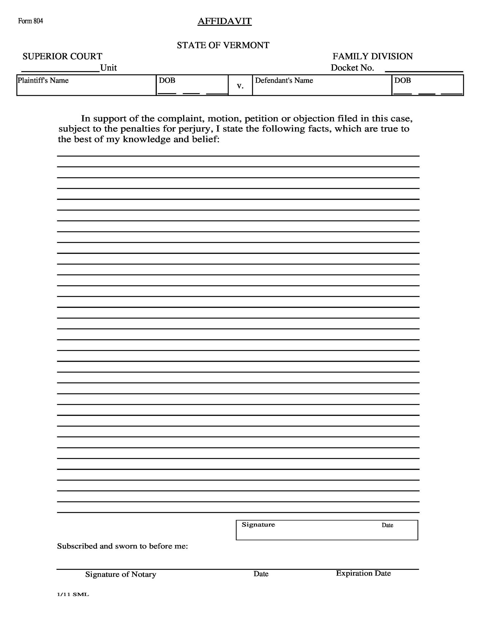 Free Printable Blank Affidavit Form