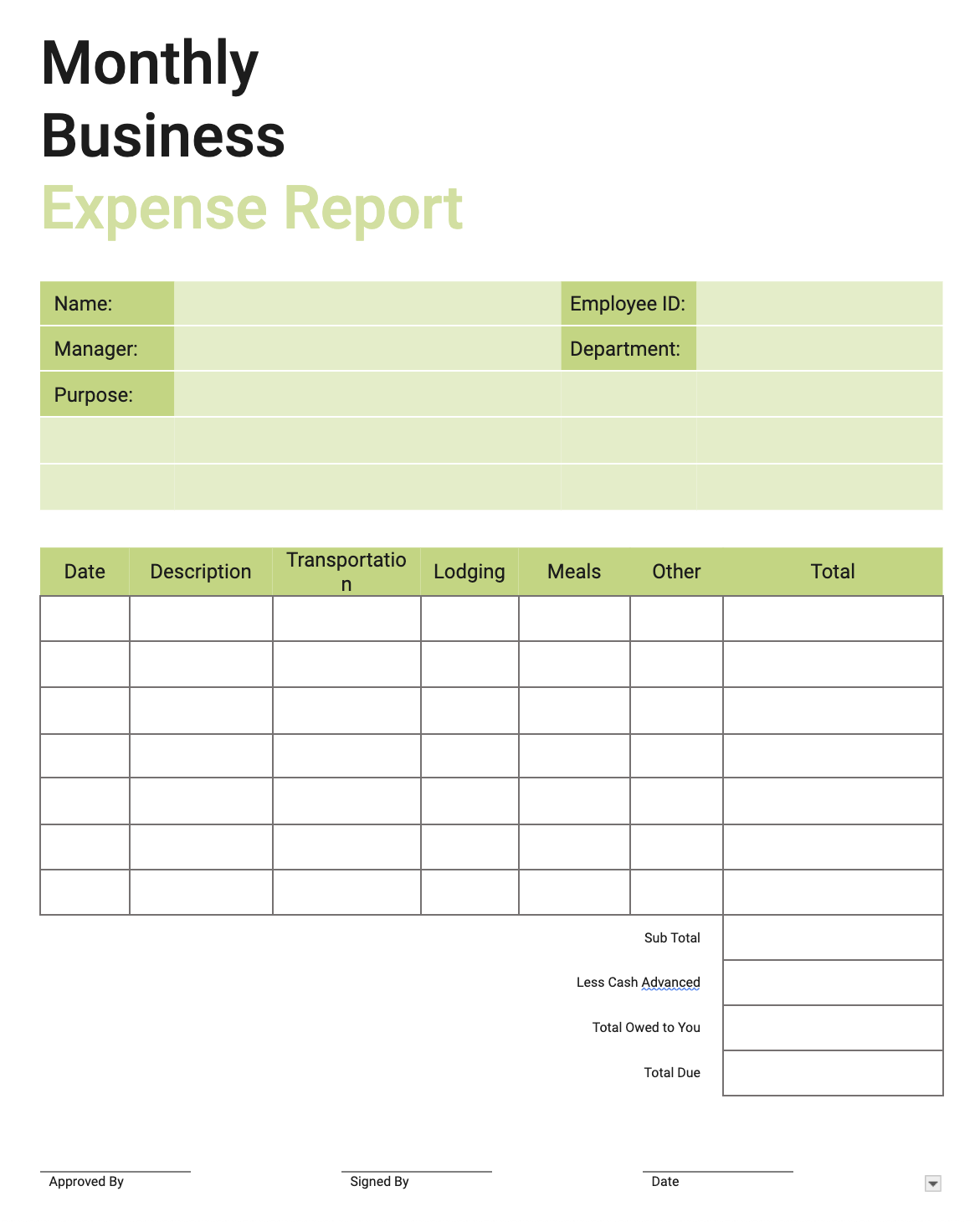 Free Printable Monthly Business Report Forms