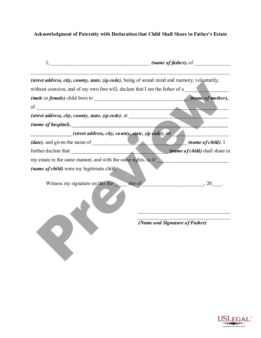Acknowledgement Of Paternity Form Texas US Legal Forms