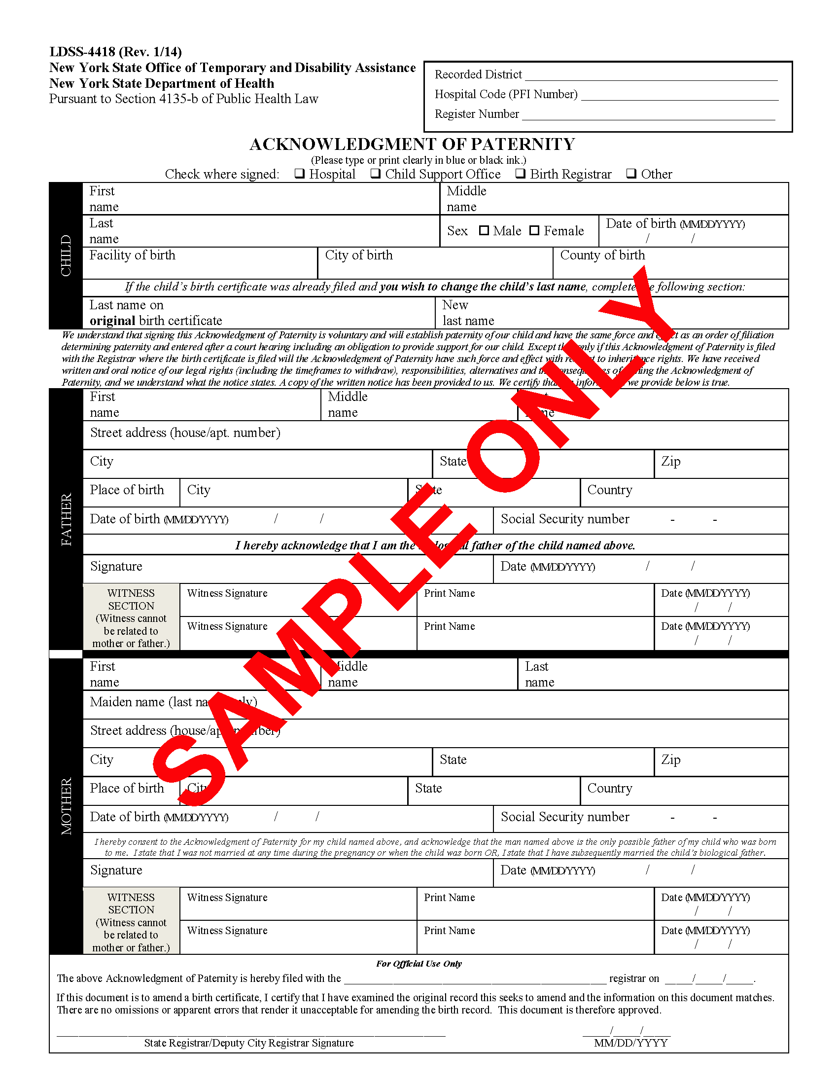 Acknowledgment Of Paternity Form EForms