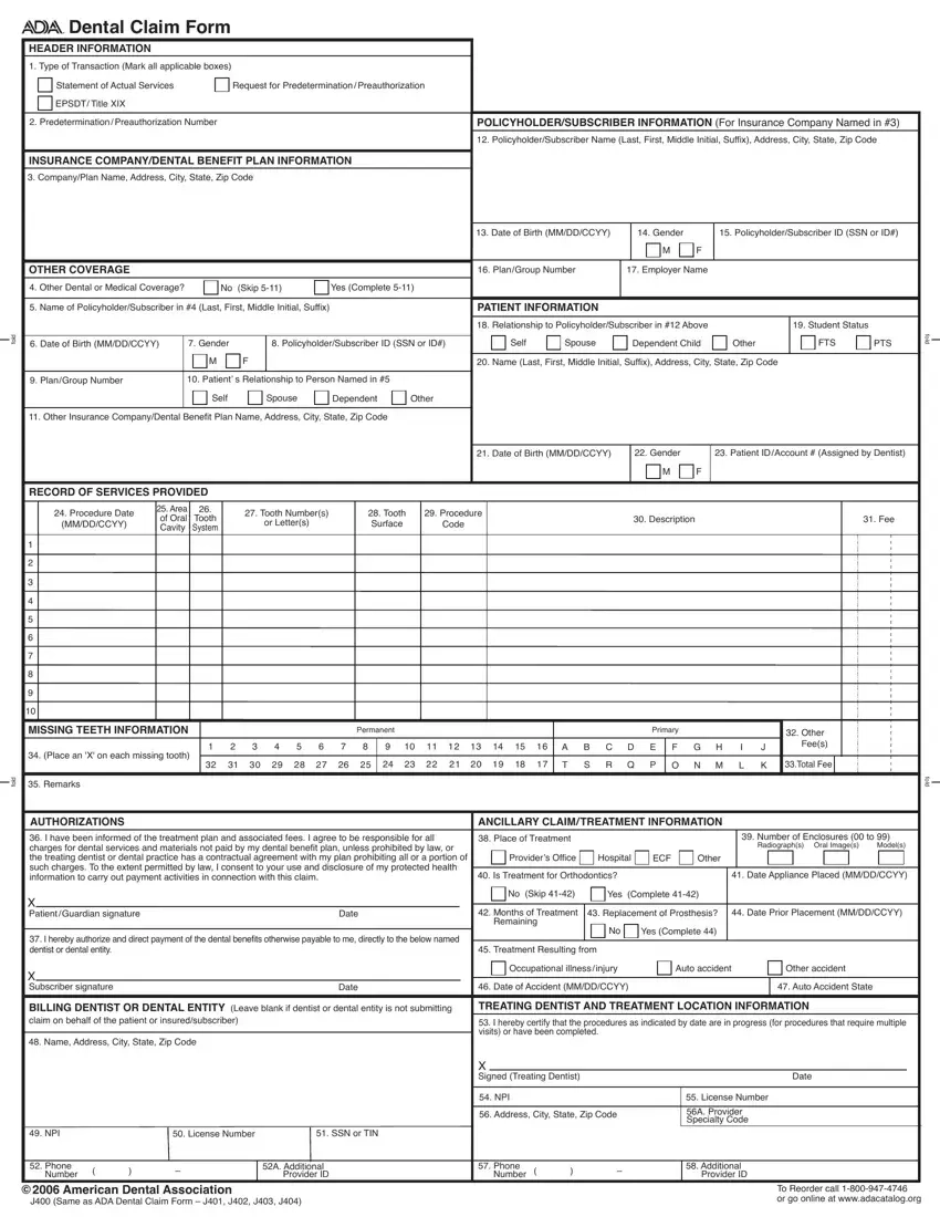 Ada Dental Claim Form Fill Out Printable PDF Forms Online