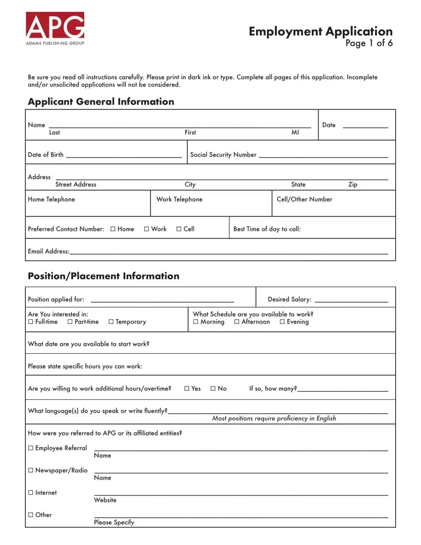Printable Work Application Forms