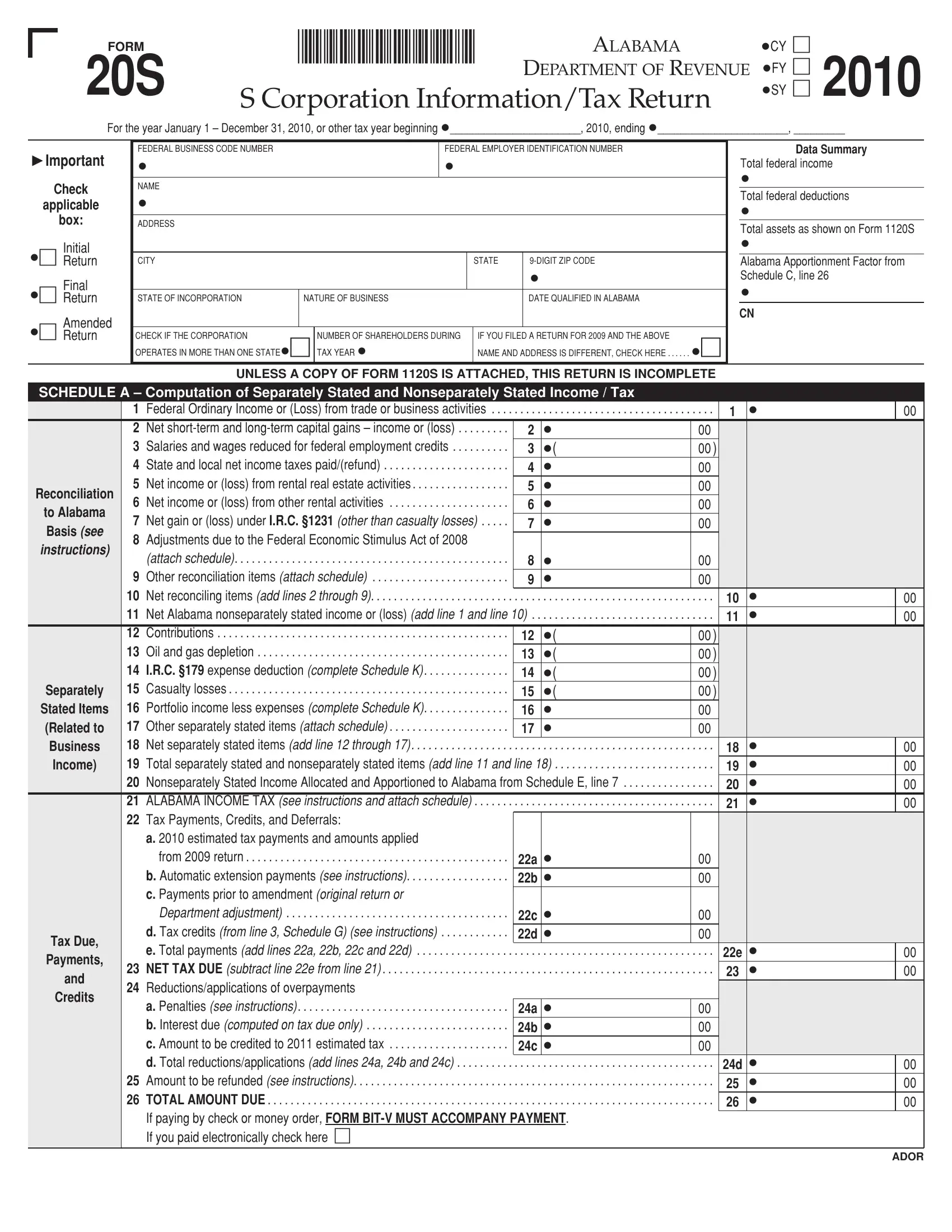 Alabama Form 20S Fill Out Printable PDF Forms Online Alabama Form 20S Fill Out Printable PDF Forms Online