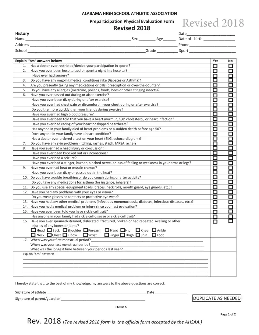 Alabama High School Physical PDF Form FormsPal