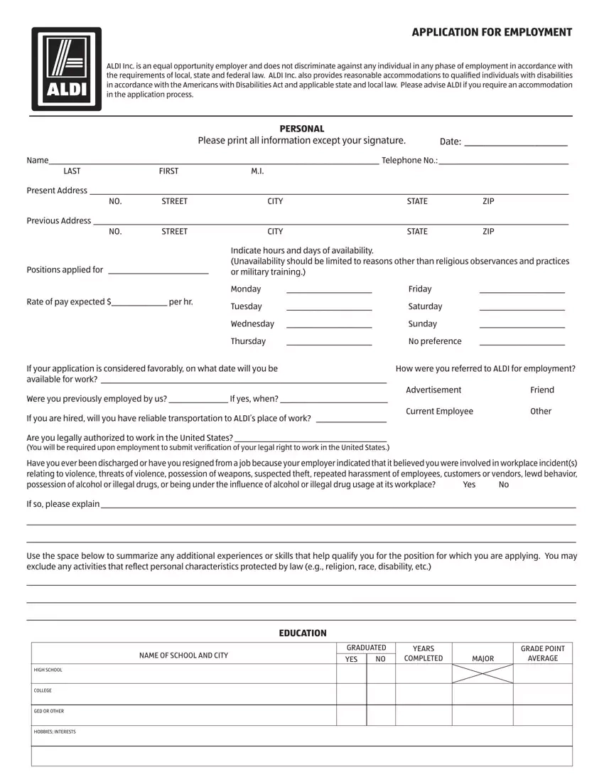 Aldi Application Form Fill Out Printable PDF Forms Online