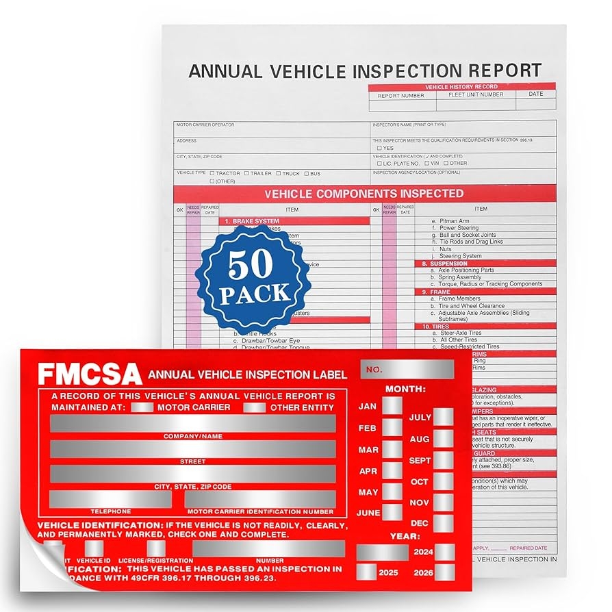 Amazon 50Pack Dot Inspection Forms And Stickers fmcsa Annual Inspection Sticker dot Annual Inspection Forms And Stickers FMCSA DOT Permanent Aluminum Adhesive Decals 3 Ply Carbonless Form Office Products