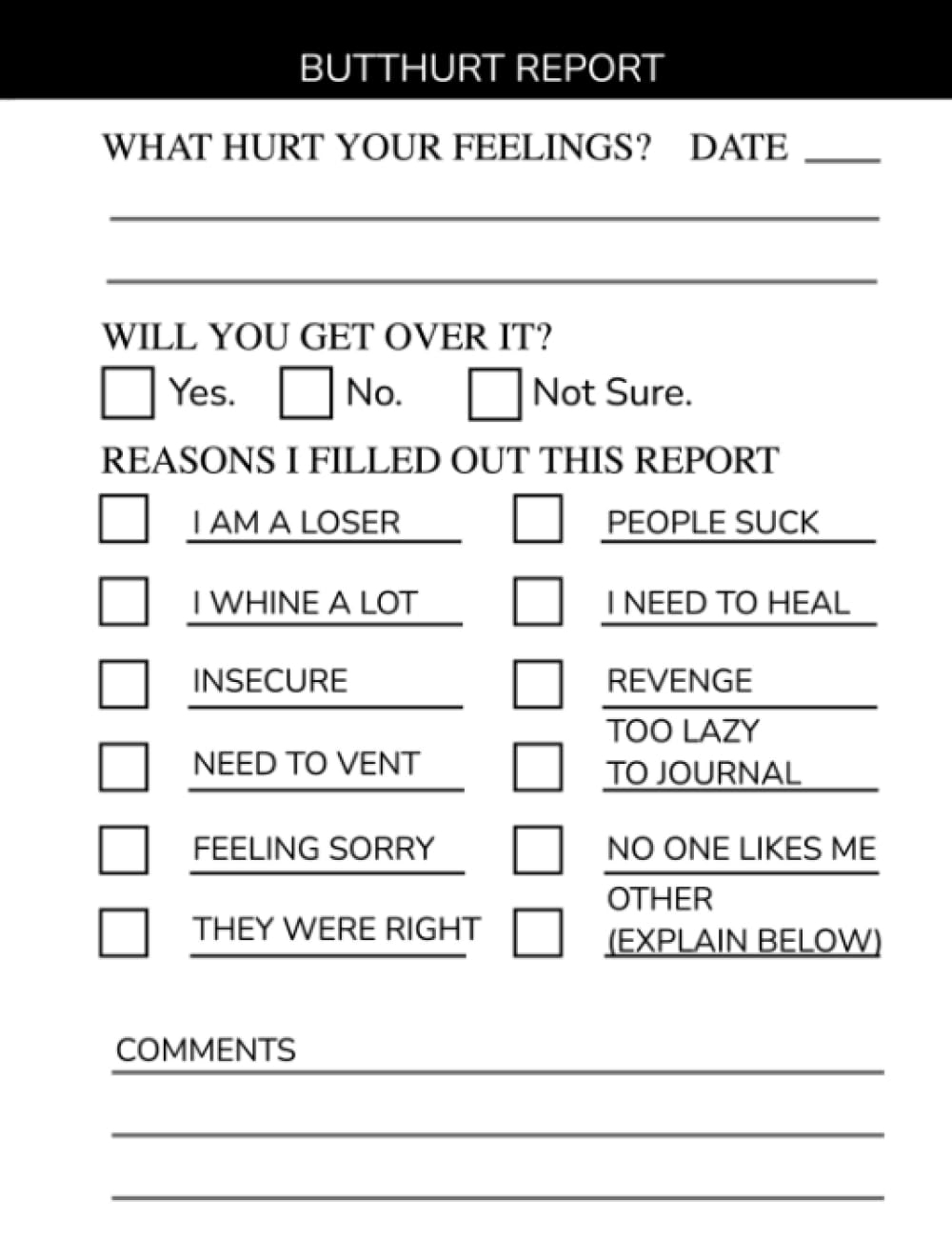 Amazon BUTTHURT REPORT What Hurt You Funny Meme Work Office Boss Coworker Journal Notebook Gag Prank Mental Health GIft Trickstir Dirty 