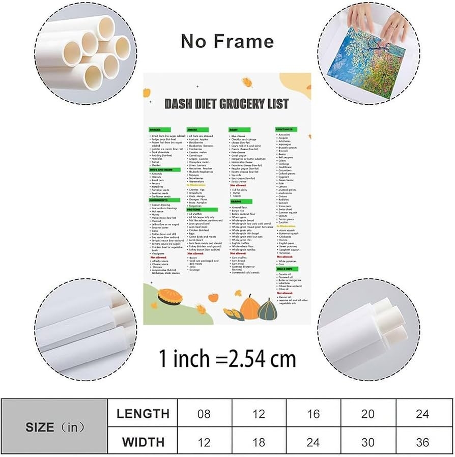 Amazon Dash Diet Food List High Blood Pressure Grocery List Poster Dash Diet For Hypertension Low Sodium Foods To Lower Blood Pressure 3 Canvas Painting Posters And Prints Wall Art For Living