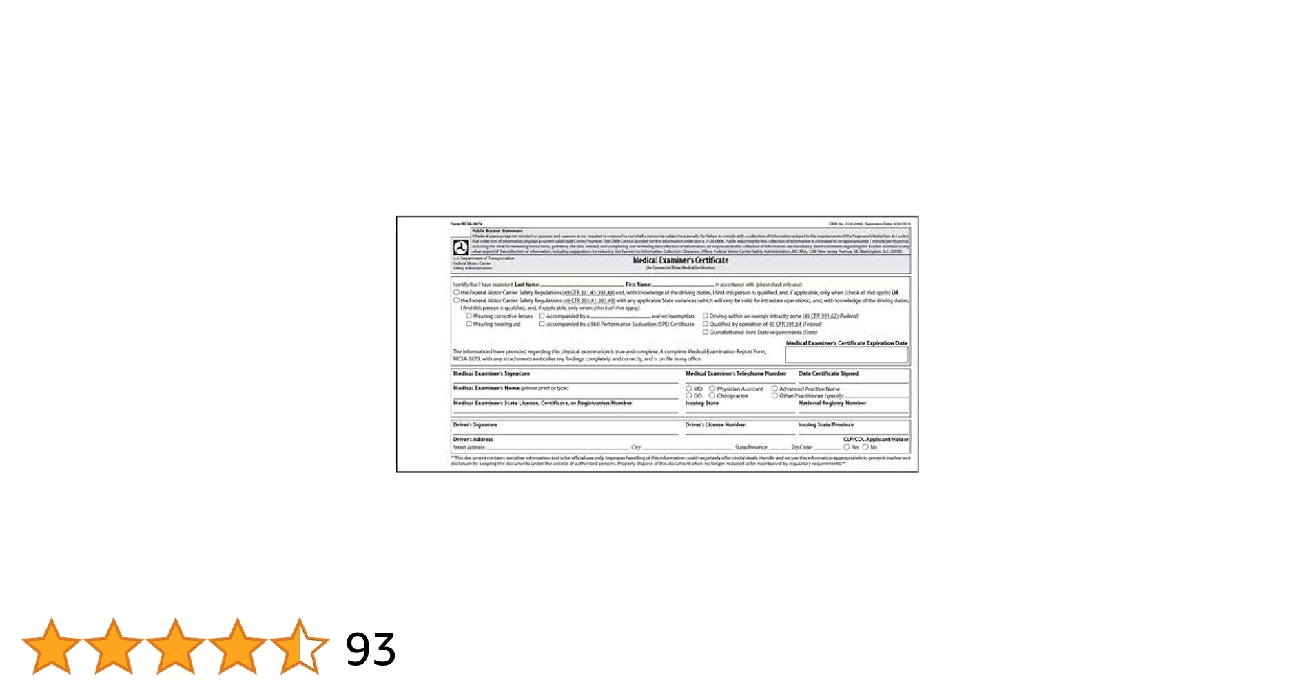 Amazon DOT FMCSA Medical Examiner Certificate 5 Pack Laminated 2 Ply Trifold 3 5 X 7 125 Meets 49 CFR 391 43 DOT Medical Card Requirements J J Keller Associates Inc Office Products