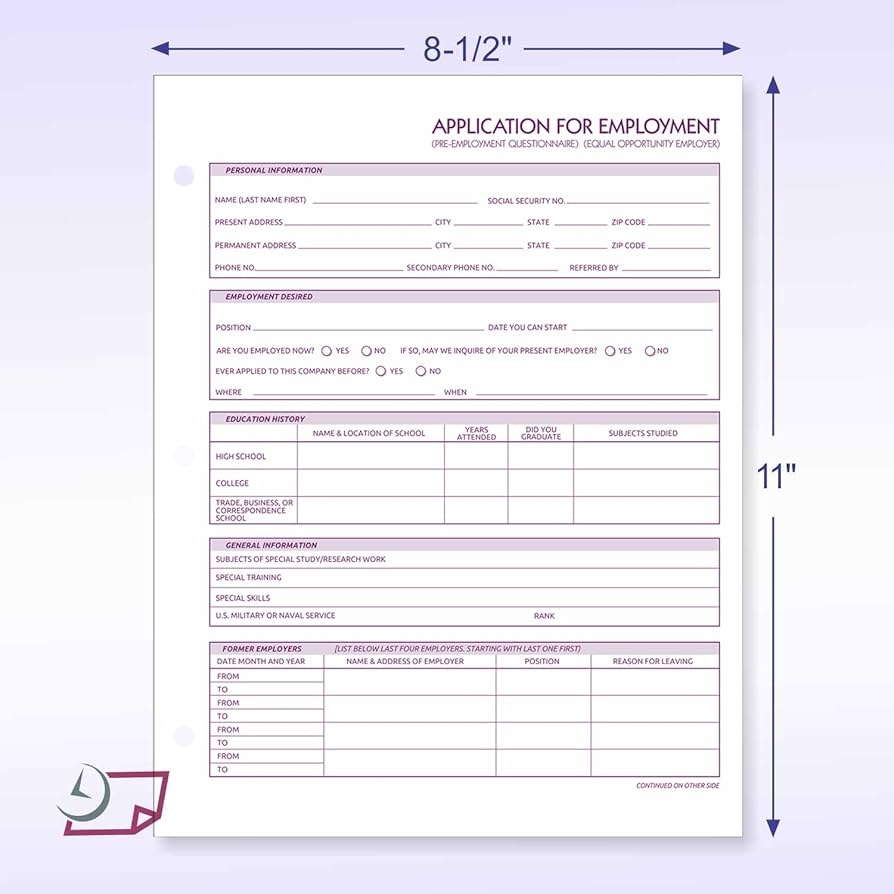 Free Printable Application For Employment Forms