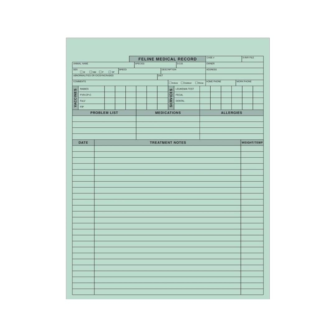 Amazon Feline Veterinary Medical Record Forms Doctor Stuff 2 Sided Vet Chart For Cats Vaccination Treatment Log Heavy Paper Stock 250 Sheets Ideal For Veterinary Clinics Animal Hospitals Shelters 