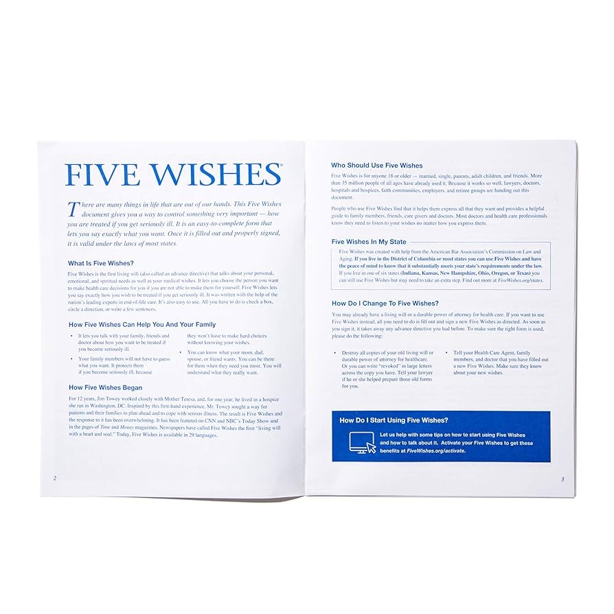 Amazon Five Wishes Advance Care Planning And Living Will End Of Life Directive Legal Document Kit Office Products