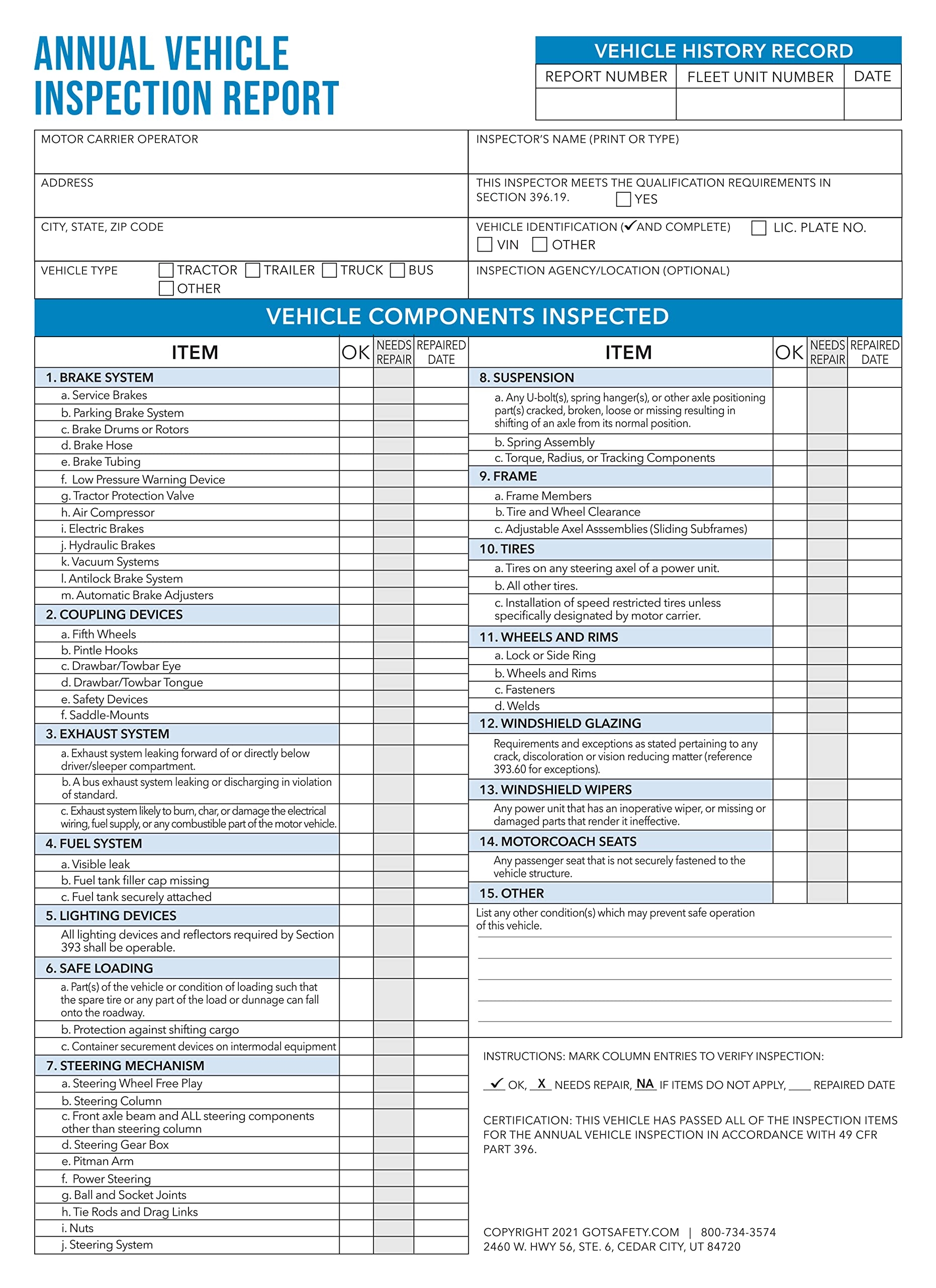 Amazon GotSafety s Annual Vehicle Inspection Report Forms 3 Ply Carbonless Forms Meet DOT s Annual Vehicle Inspection Requirements 49 CFR 396 21 Small Pack Of 10 8 5 X 11 Office Products
