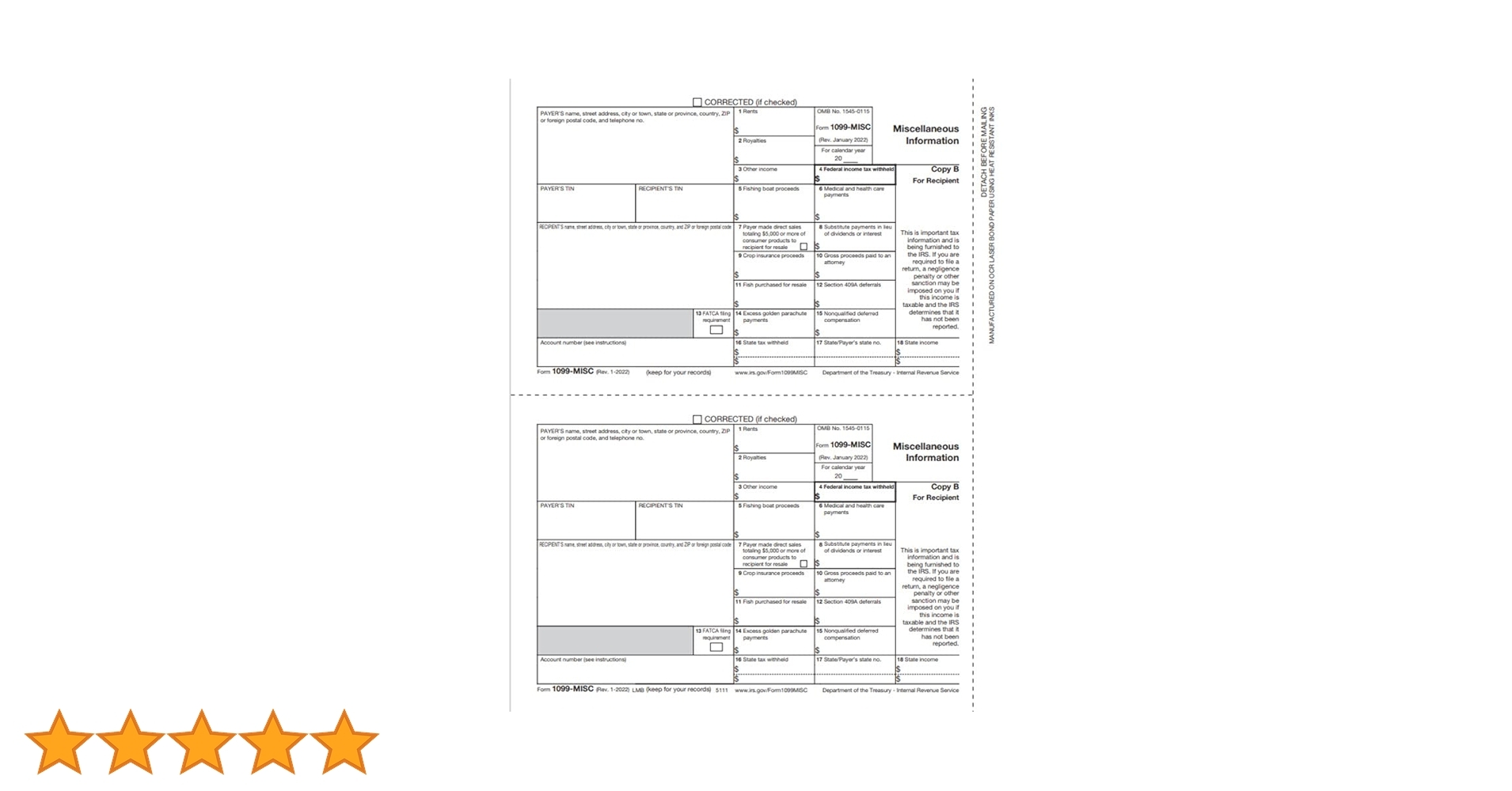 Amazon IRS Approved 1099 MISC Copy B Bulk Discount Tax Form 4 Cartons Office Products