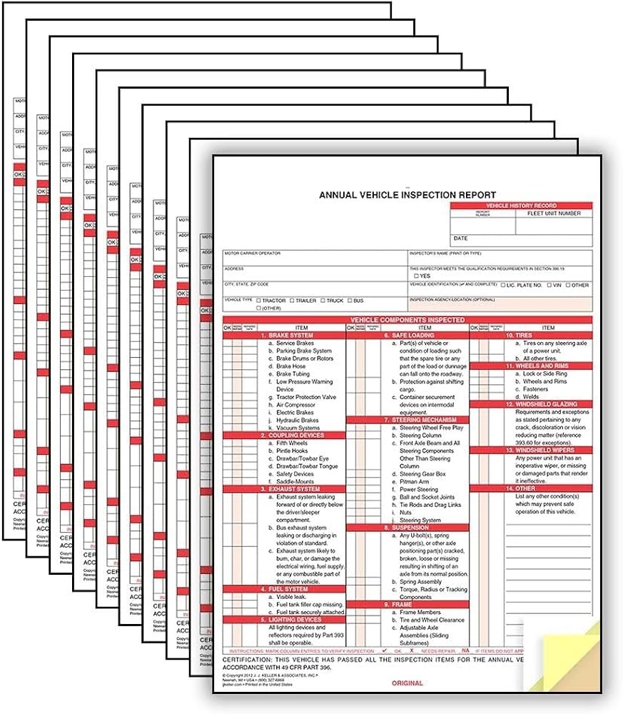 Amazon J J Keller 10 Pack Annual Vehicle Inspection Report Forms 3 Ply Carbonless Form DOT Compliant Office Products Amazon J J Keller 10 Pack Annual Vehicle Inspection Report Forms 3 Ply Carbonless Form DOT Compliant Office Products