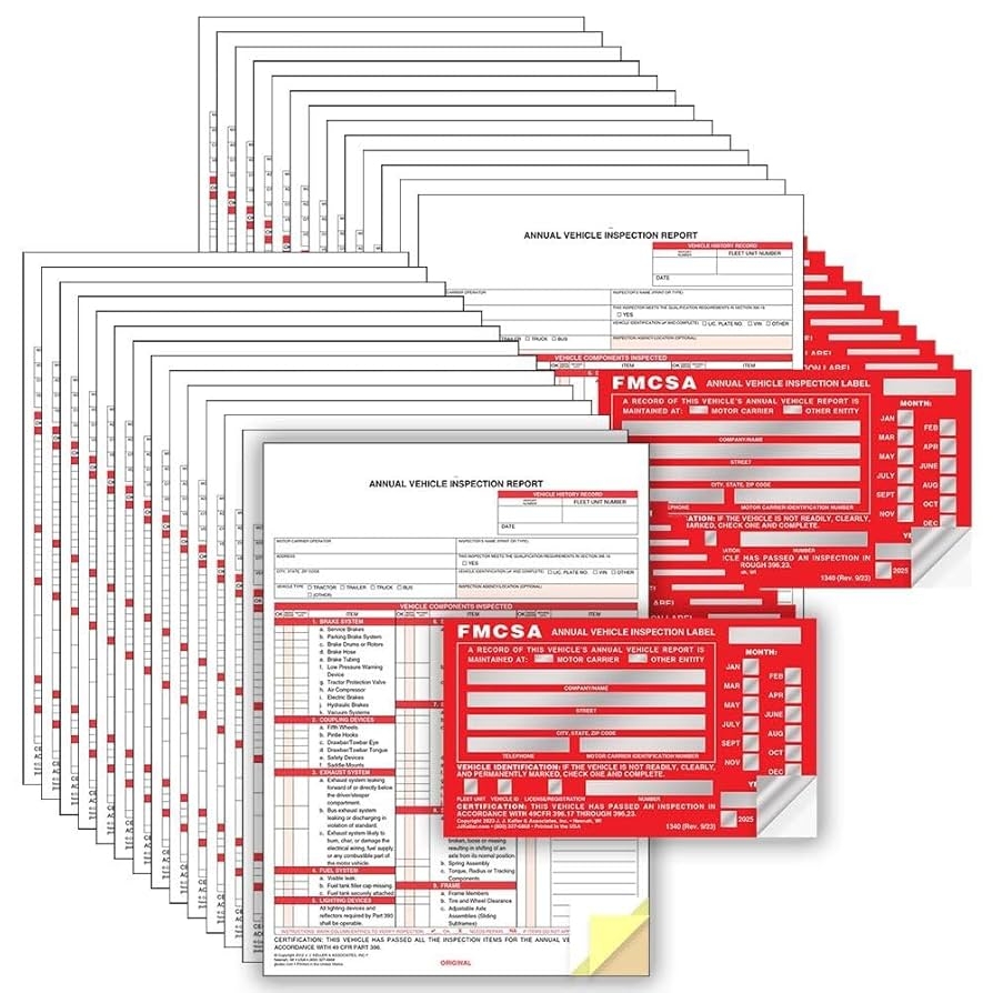 Amazon J J Keller 25 Pack Annual Vehicle Inspection Report Form Red FMCSA Label Aluminum 3 Ply Carbonless Form DOT Compliant Office Products