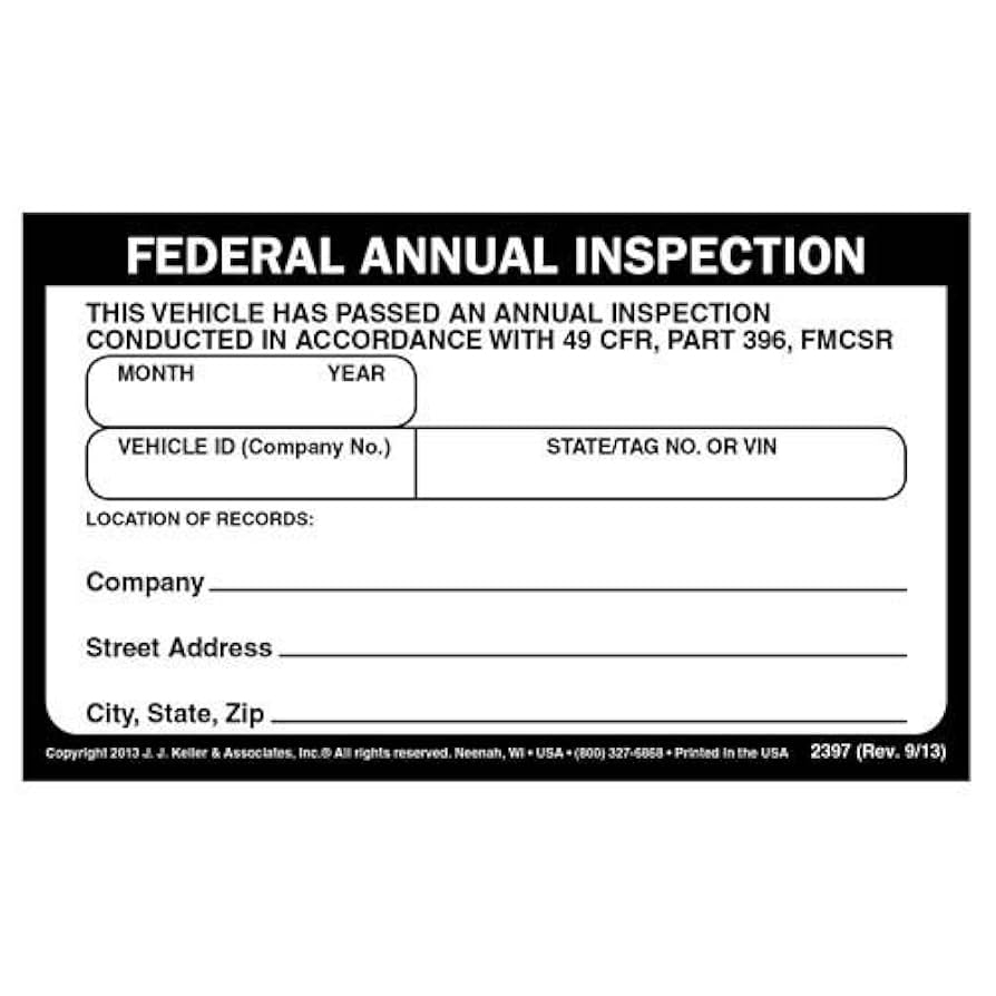 Amazon J J Keller 50 Pack Federal Annual Inspection Label Vinyl Annual Vehicle Inspection Label DOT Compliant Office Products