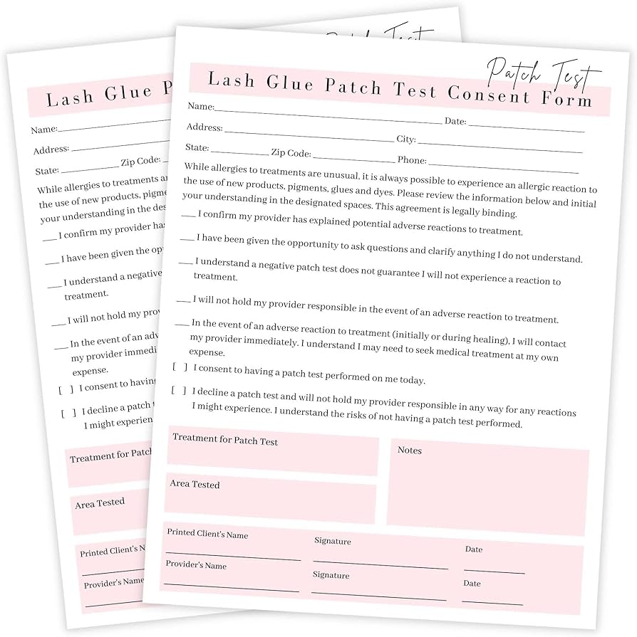 Amazon Lash Extension Glue Patch Test Consent Form 50 Pack 8 5 X 11 A1 Forms Lash Artist Supplies Eyelash Extensions Supplies White Pink Design Arts Crafts Sewing Amazon Lash Extension Glue Patch Test Consent Form 50 Pack 8 5 X 11 A1 Forms Lash Artist Supplies Eyelash Extensions Supplies White Pink Design Arts Crafts Sewing