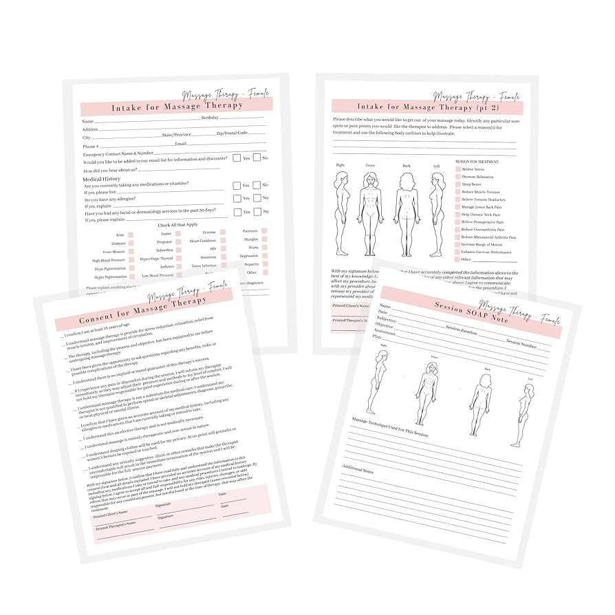 Amazon Massage Therapist Client Intake Forms Female Intake Consent SOAP Notes Forms For Medical History Treatment And Technique 75pk 25 Of Each Dbl Sided Aftercare Instructions Separate Soap Notes Office Products