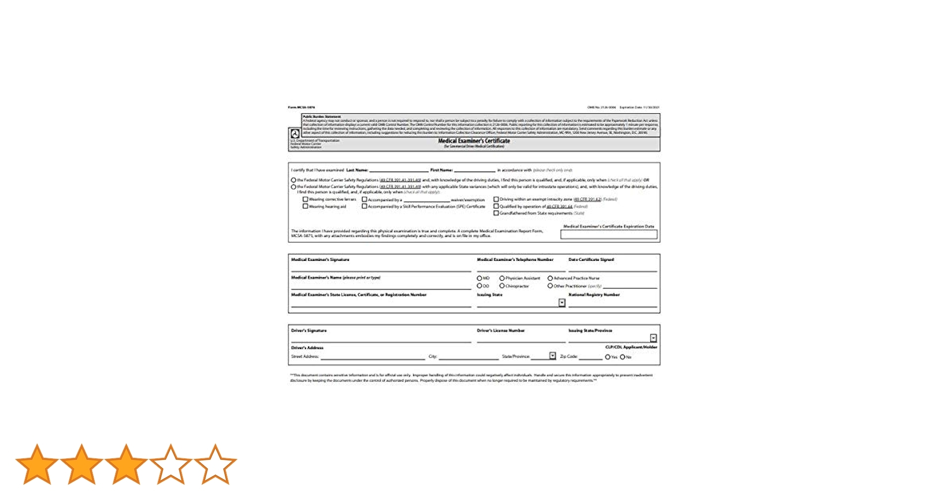 Amazon MCSA 5876 DOT Medical Examiner s Certificate Wallet Size Expiration Date 3 31 2025 Folds To The Size Of A Credit Card 2 ply Pack Of 50 On Sale 17 99 Office Products