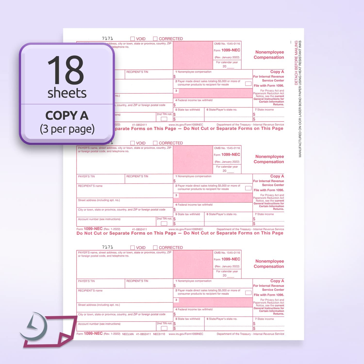 Amazon NextDayLabels 1099 NEC Forms For 2024 4 Part Tax Forms Vendor Kit Of 50 Laser Forms And 50 Self Seal Envelopes Forms Designed For QuickBooks TFP And Other Accounting Software Office Products
