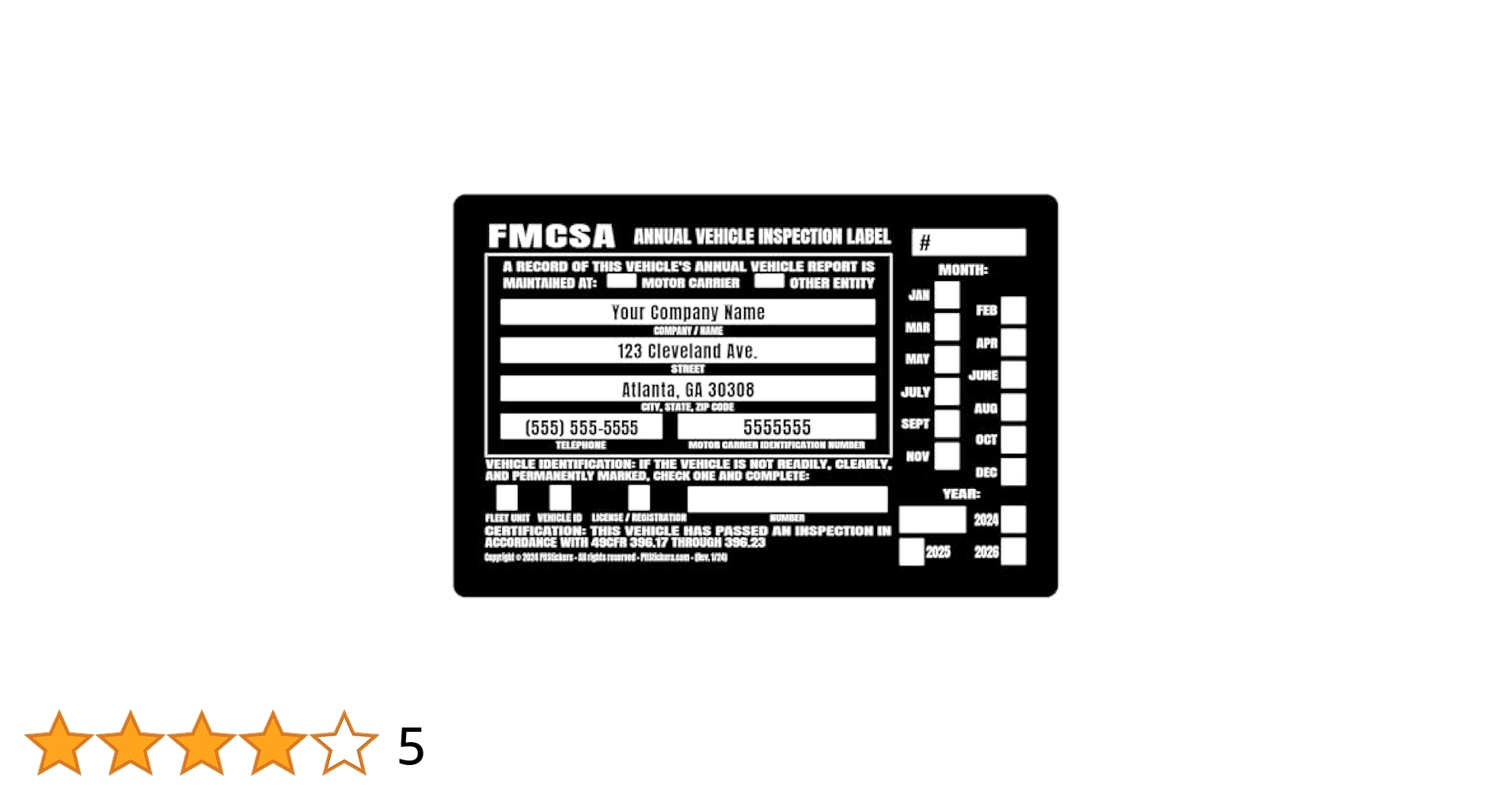 Amazon Personalized Annual DOT FMCSA Vehicle Inspection Decal Pre filled With Your Info Black 50 Pack Automotive