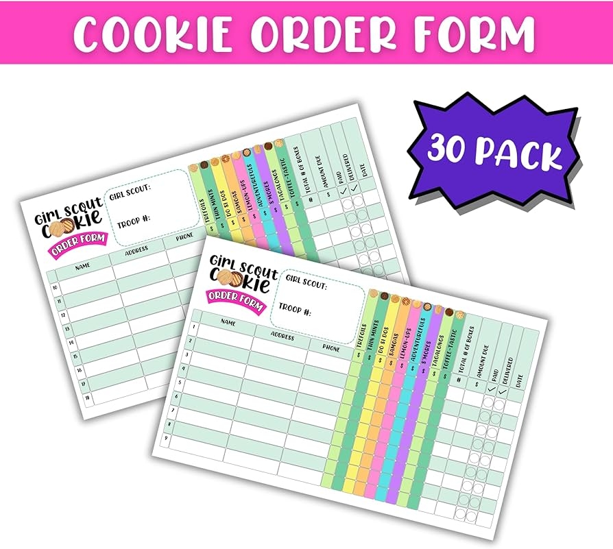 Amazon Scout Cookie Order Form Grid With Girl Cookies 30 Pk 8 5x5 5 Card Hand Out Neighbors Sales Tracker Booth Sold Here Door Hanger Thank You Stickers Home Kitchen