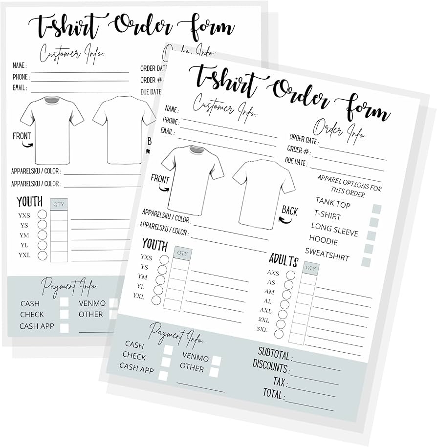 Amazon T Shirt Custom Order Form Hoodie Template Business Invoice 75 Pk 8 5x11 Inches Log Book Printable For Small Businesses New Orders Vinyl Decal Sublimation Office Products Amazon T Shirt Custom Order Form Hoodie Template Business Invoice 75 Pk 8 5x11 Inches Log Book Printable For Small Businesses New Orders Vinyl Decal Sublimation Office Products
